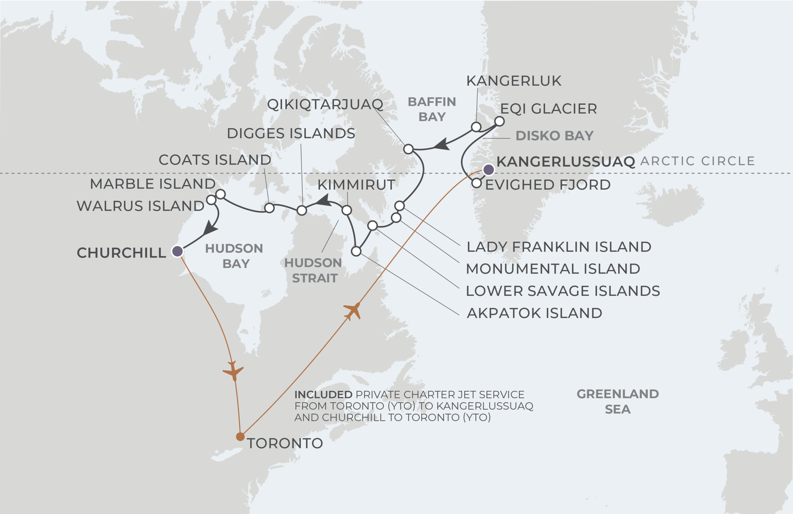 Map for 16-Night Kangerlussuaq to Churchill 7.29.28