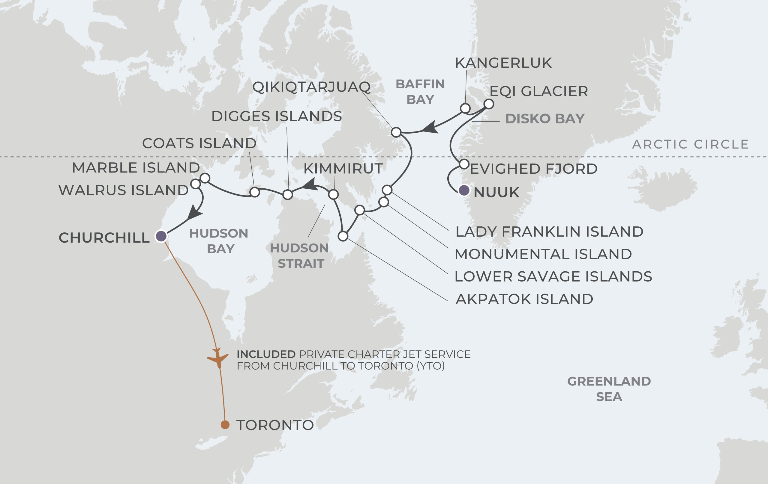 Map for 16-Night Nuuk to Churchill 7.29.28