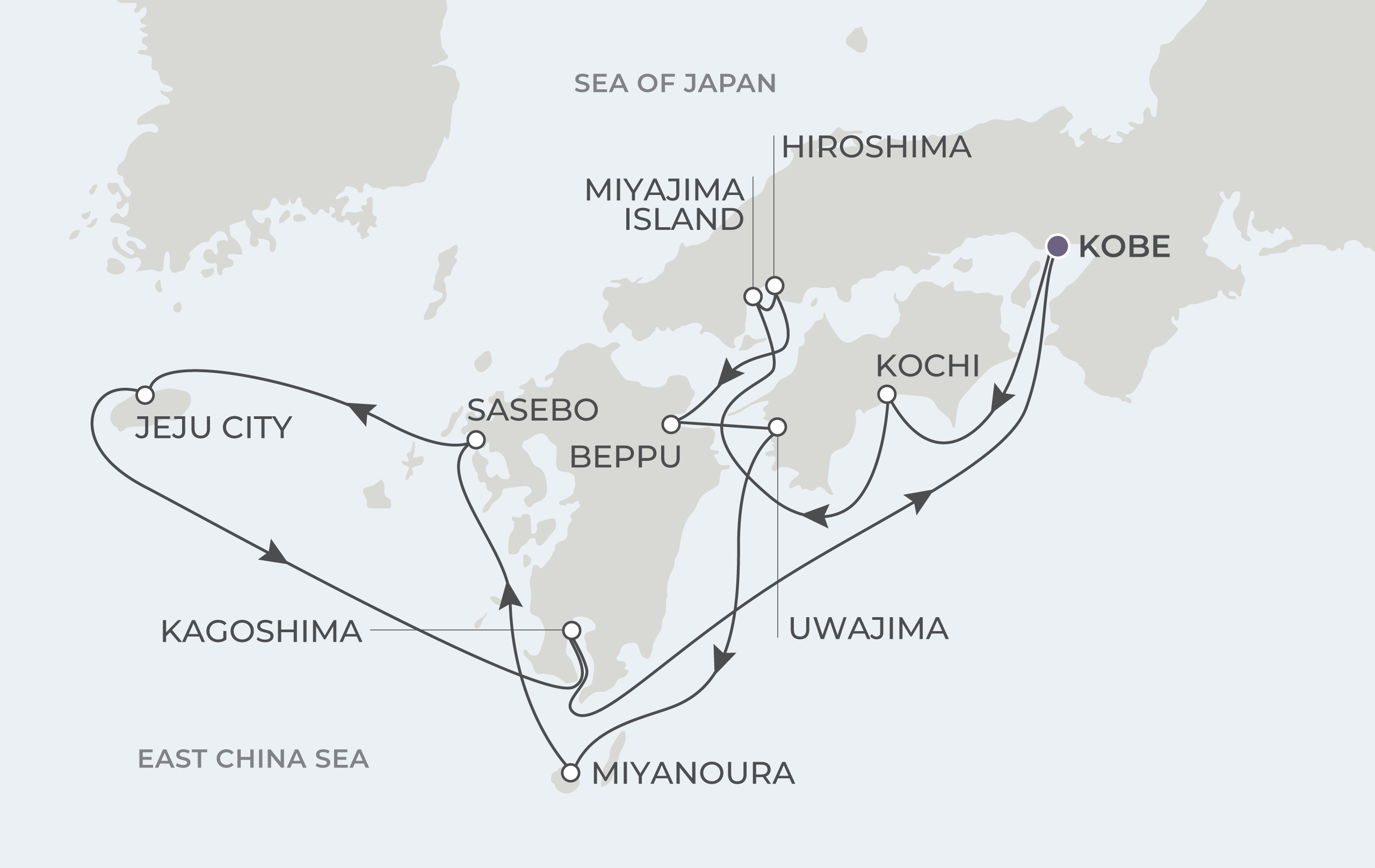 Map for 12-Night Kobe to Kobe 11.6.28