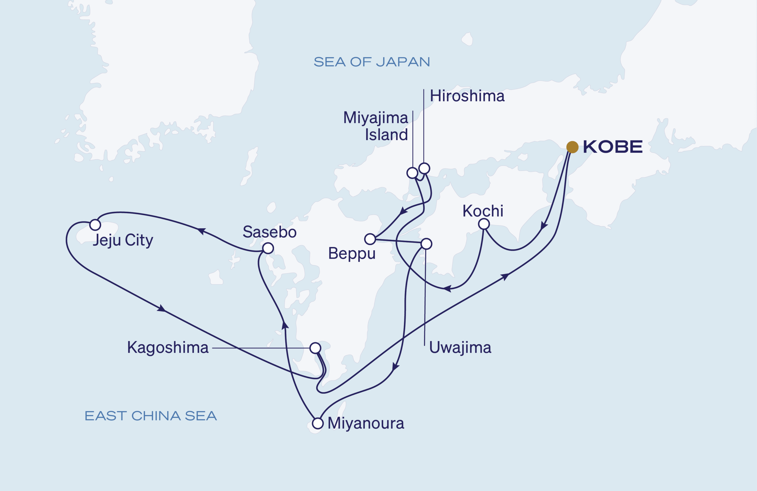 Map for 12-Night Kobe Roundtrip 11.6.28