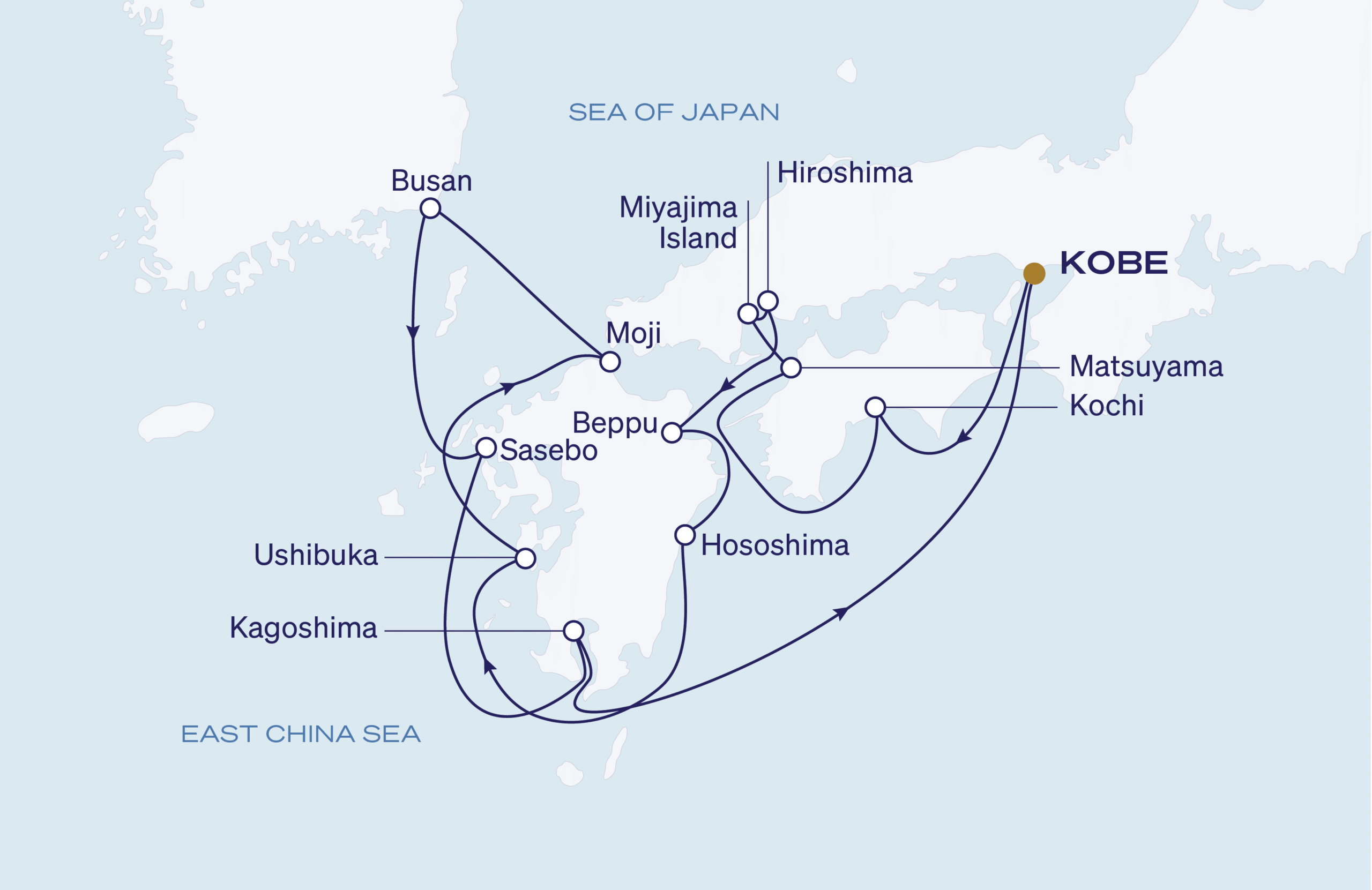 Map for 12-Night Kobe Roundtrip 11.18.28