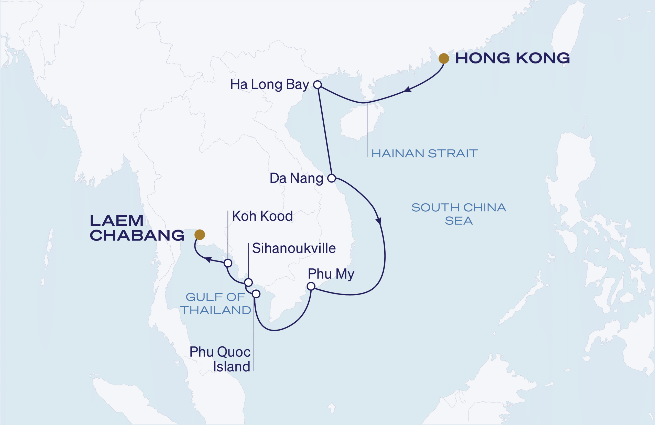 Map for 13-Night Hong Kong to Bangkok 12.10.28