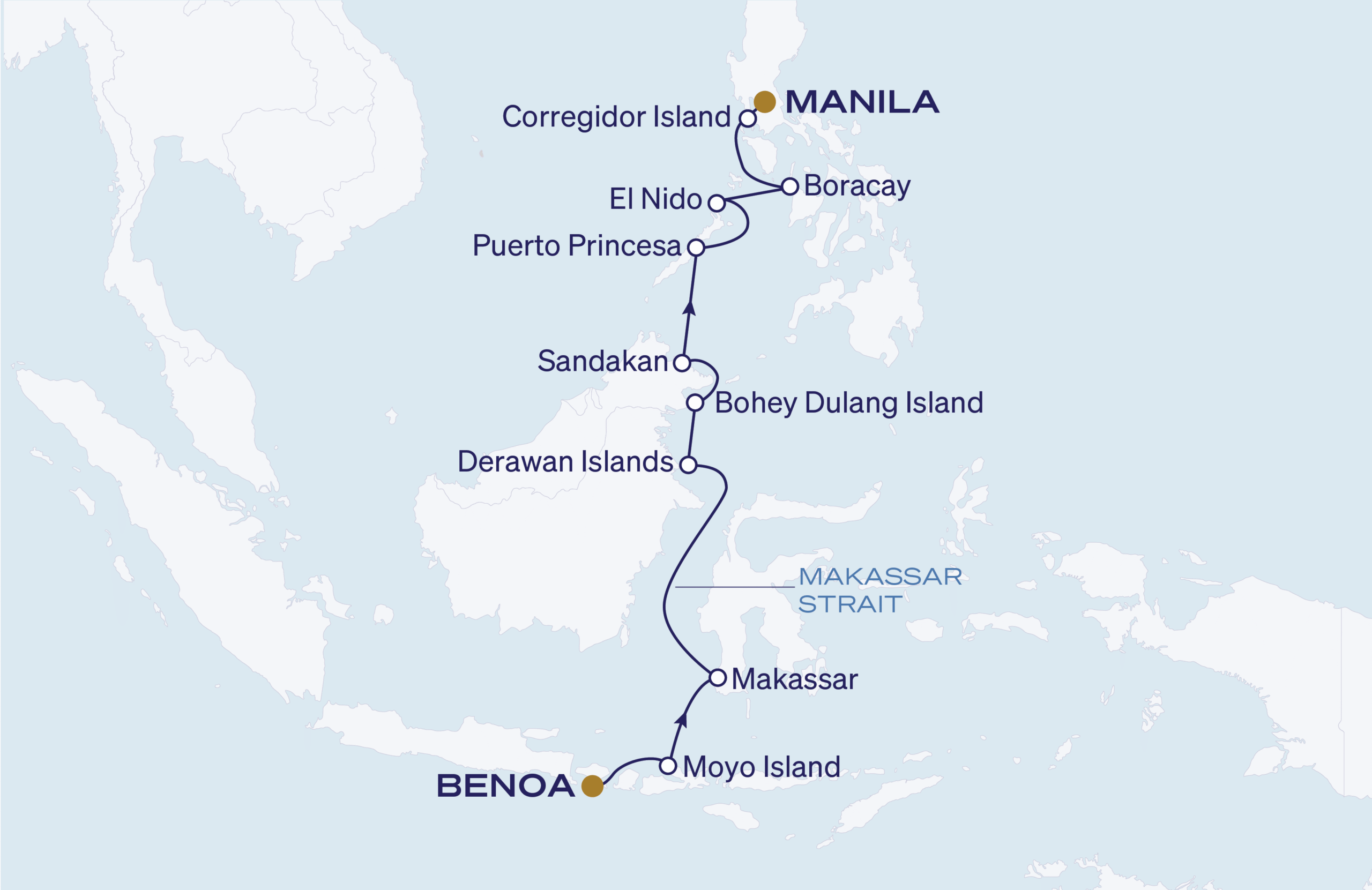 Map for 13-Night Bali to Manila 1.6.29