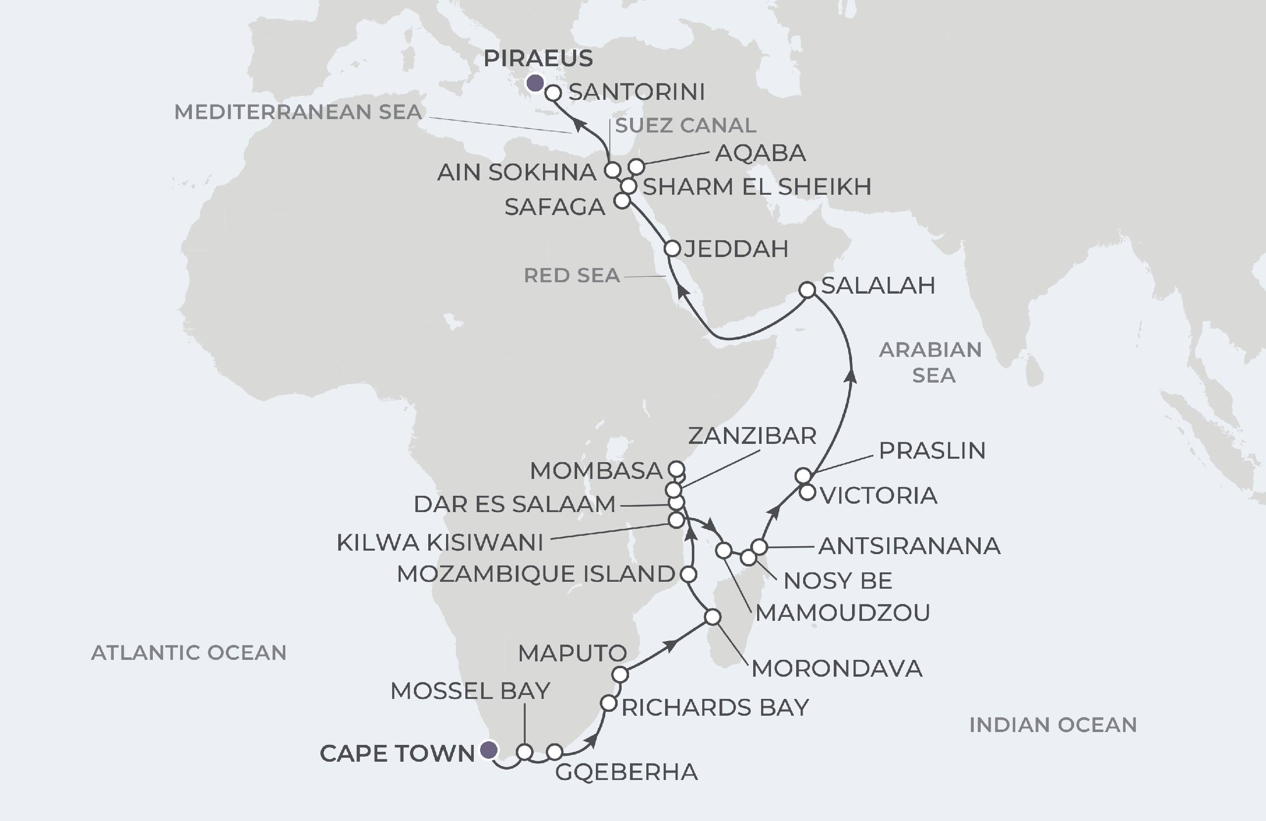 Map for 45-Night Cape Town to Athens 4.7.29