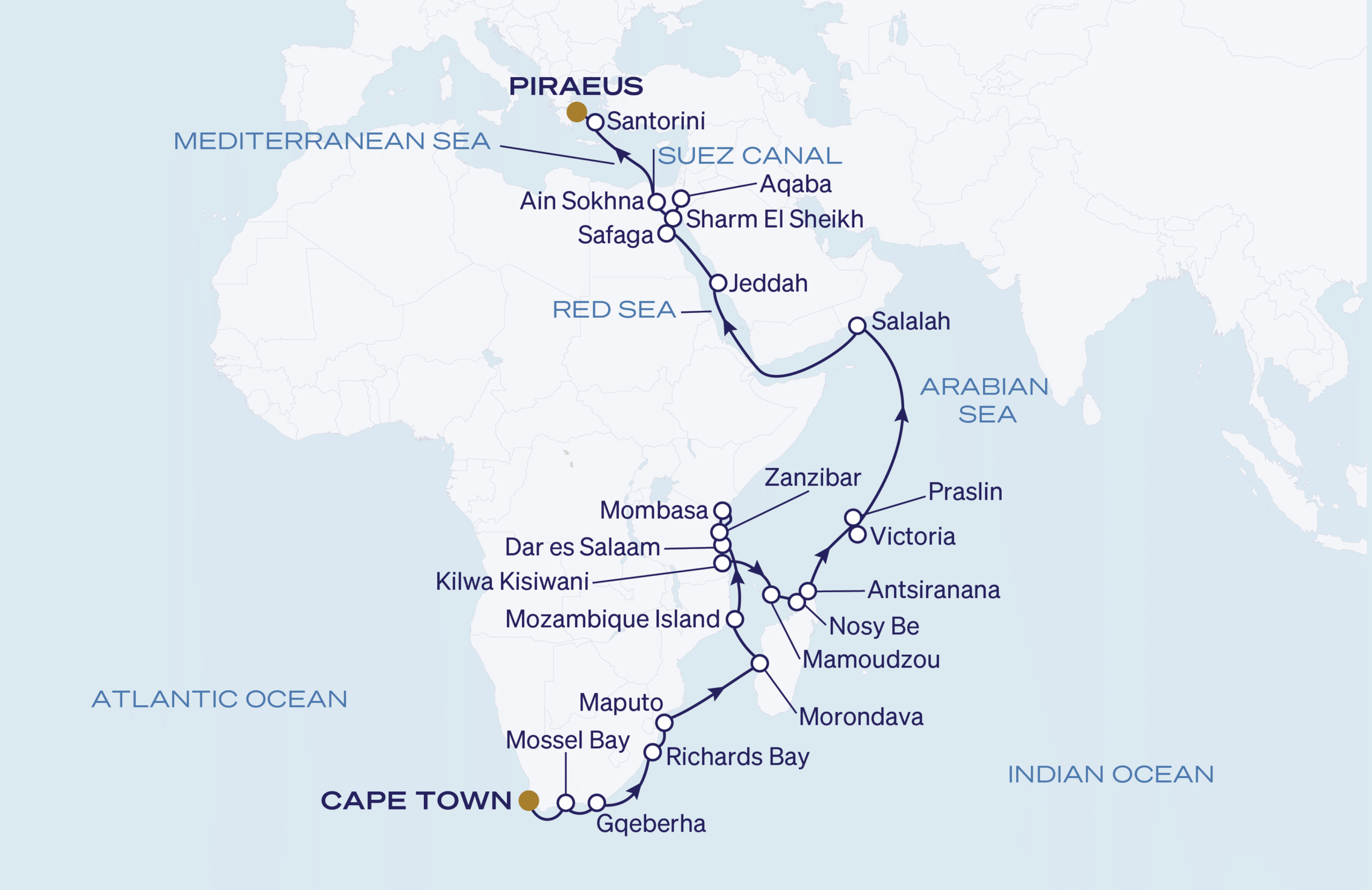 Map for 45-Night Cape Town to Athens 4.7.29