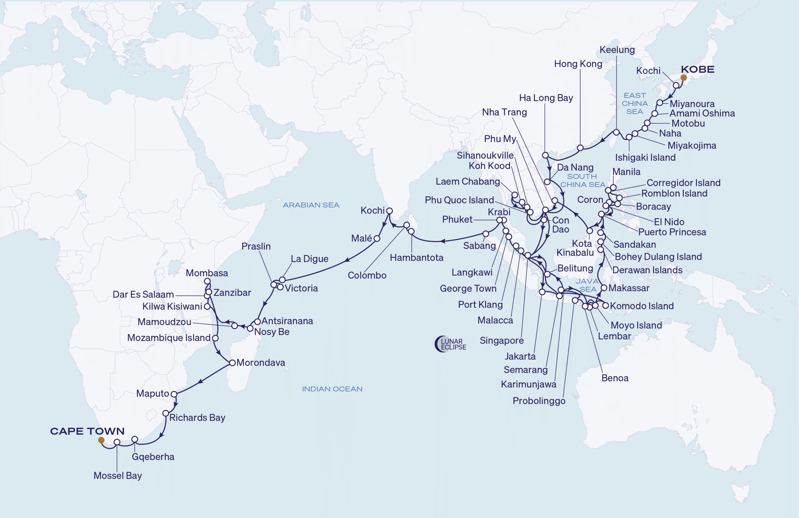 Map for 128-Night Kobe to Cape Town 11.30.28