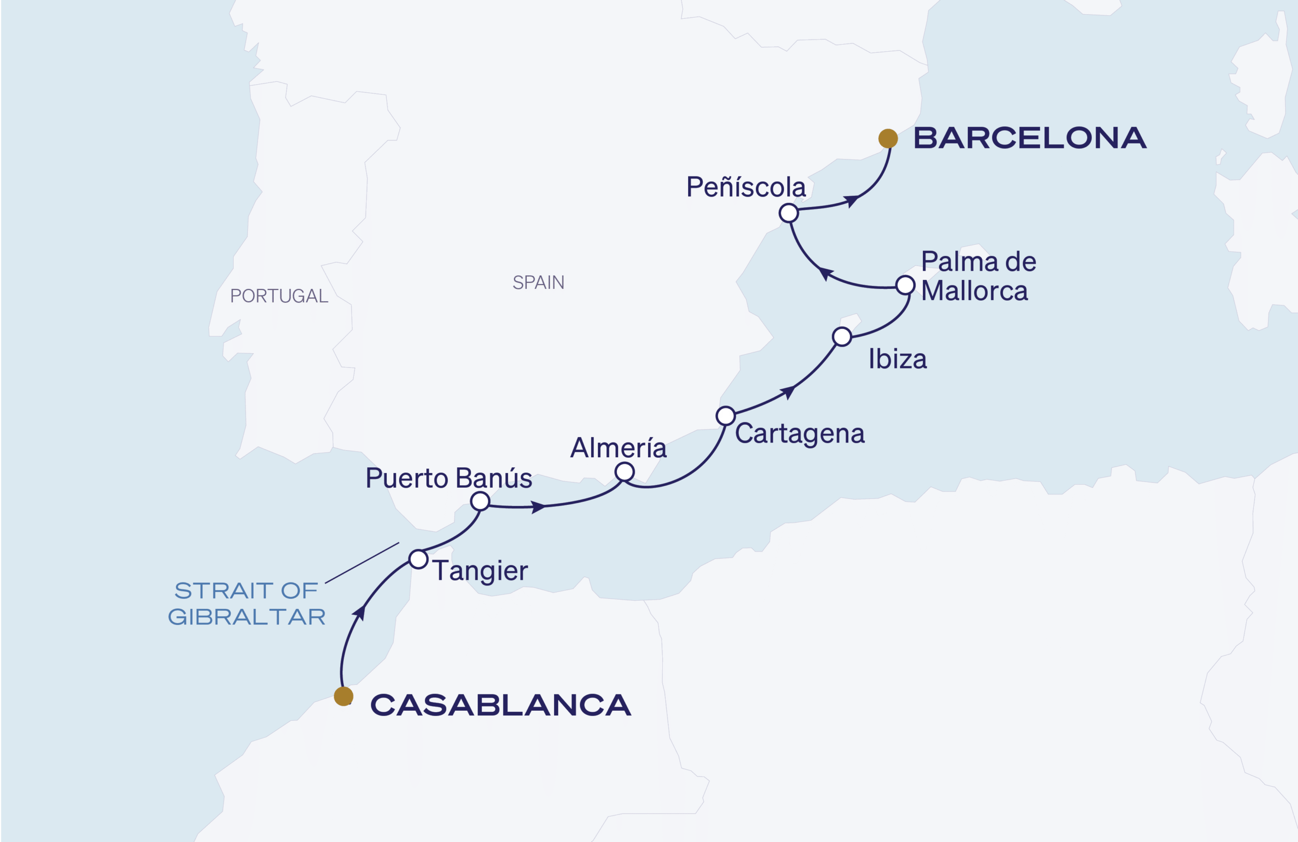 Map for 8-Night Casablanca to Barcelona 4.5.28