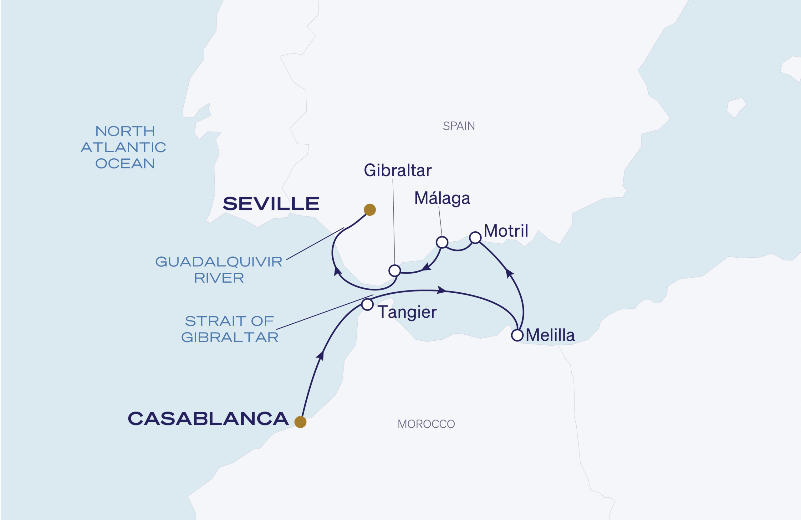 Map for 7-Night Casablanca to Seville 4.7.28