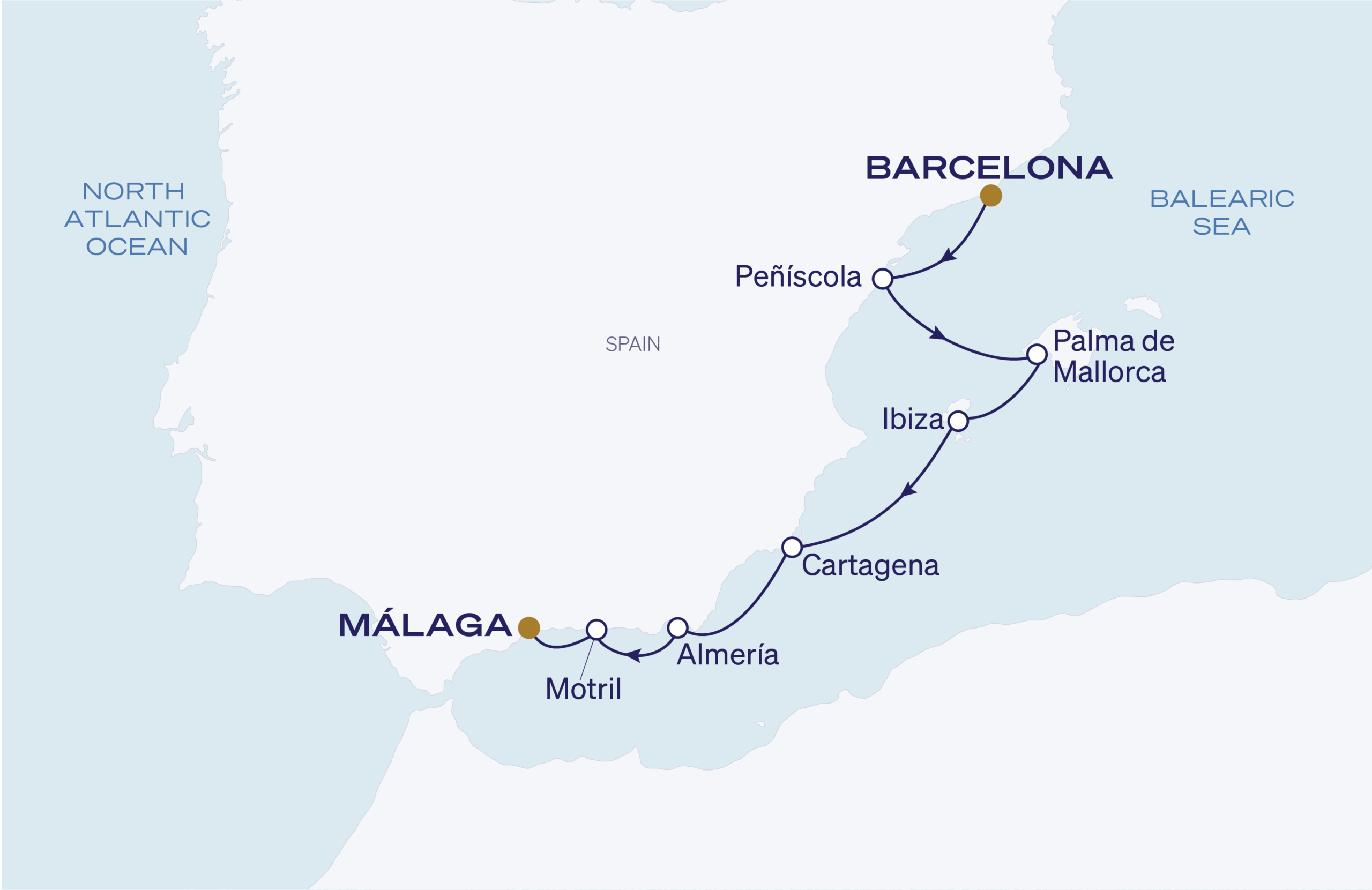 Map for 7-Night Barcelona to Malaga 4.13.28