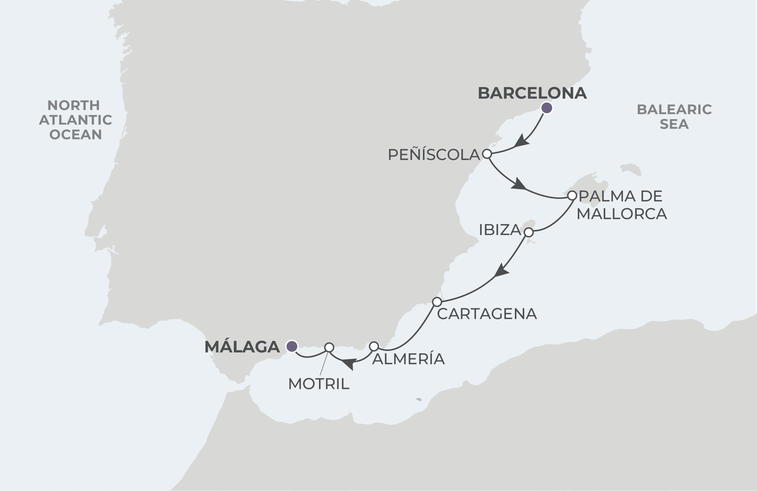 Map for 7-Night Barcelona to Malaga 4.13.28