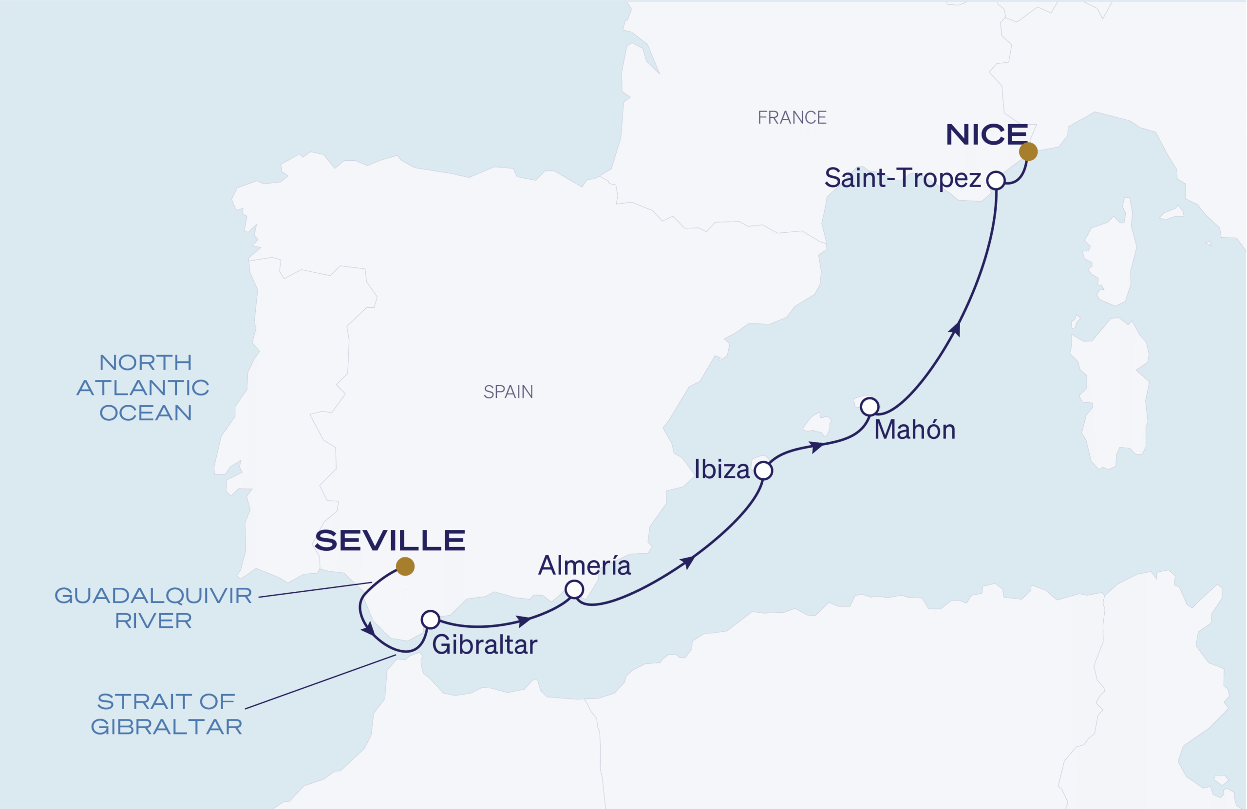 Map for 7-Night Seville to Nice 4.14.28