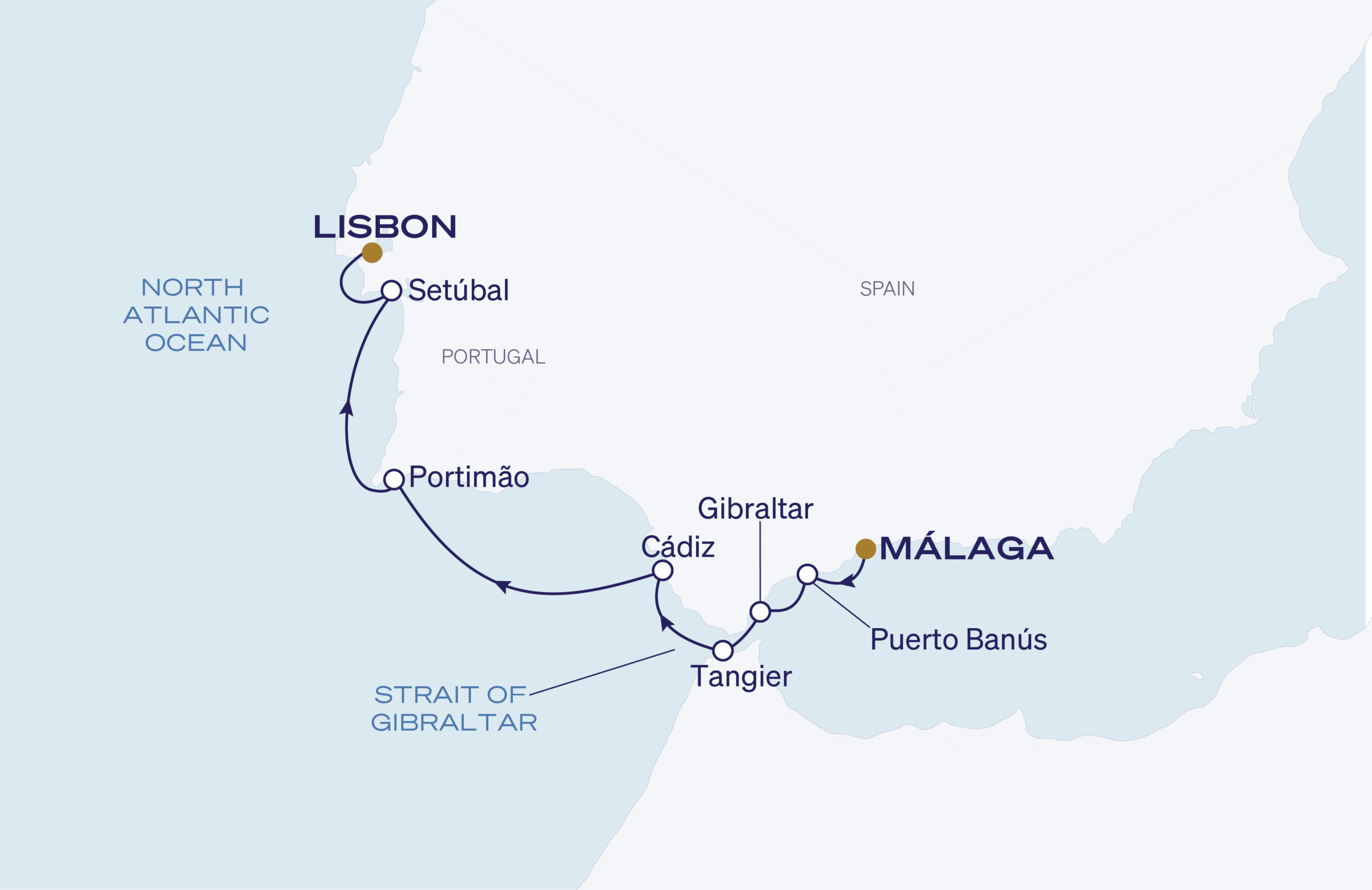 Map for 8-Night Malaga to Lisbon 4.20.28