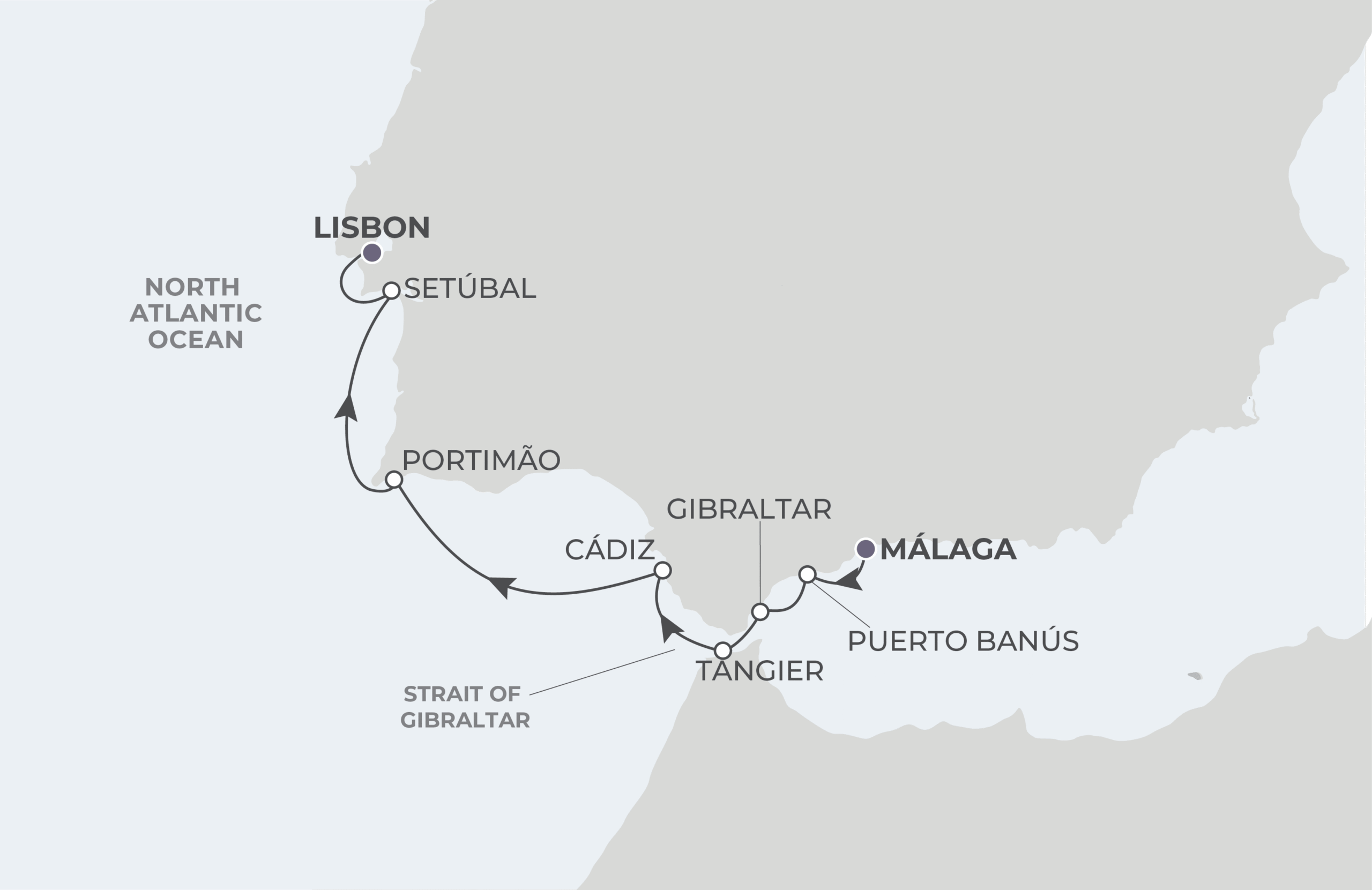 Map for 8-Night Malaga to Lisbon 4.20.28