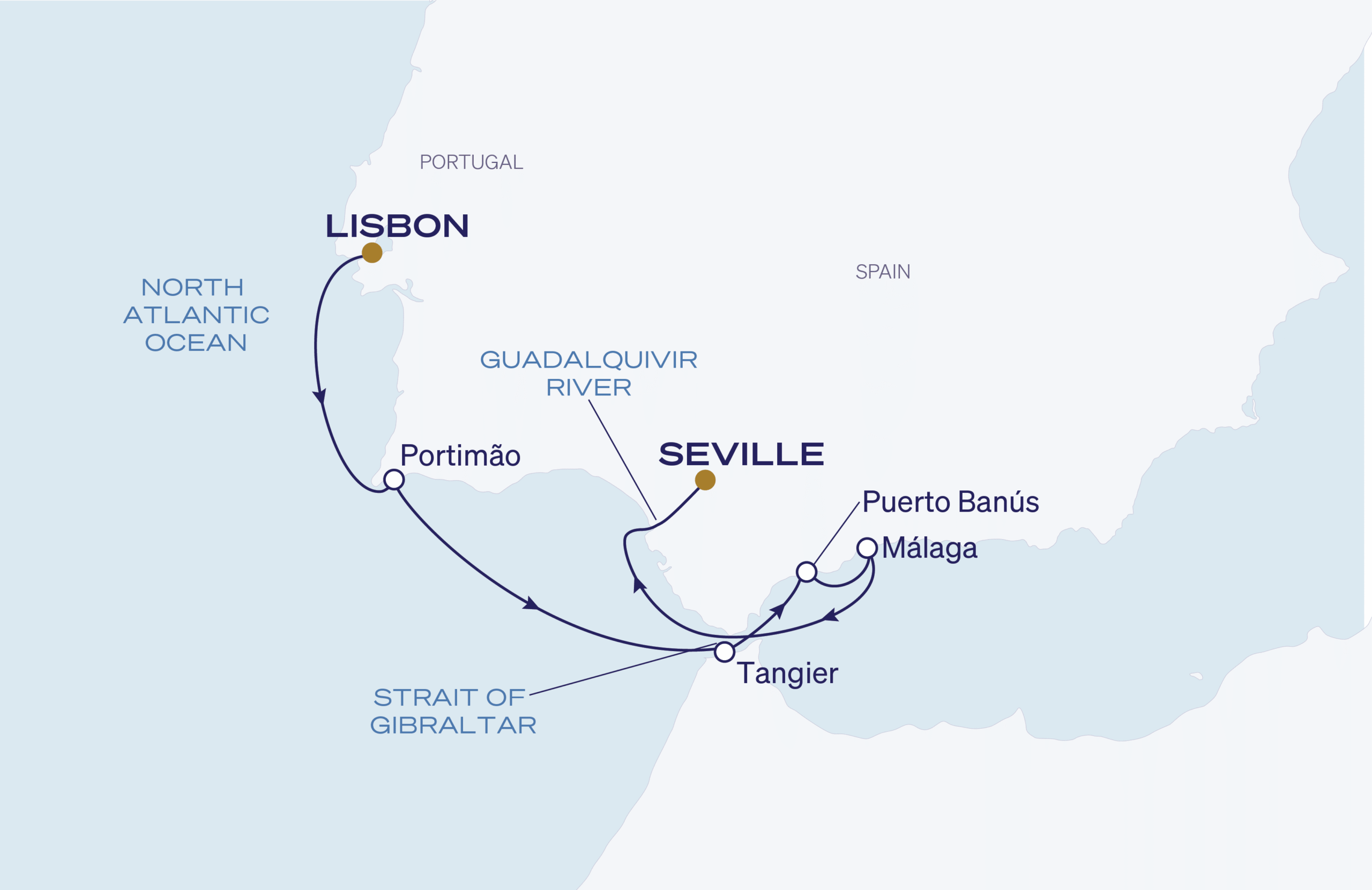 Map for 7-Night Lisbon to Seville 4.28.28