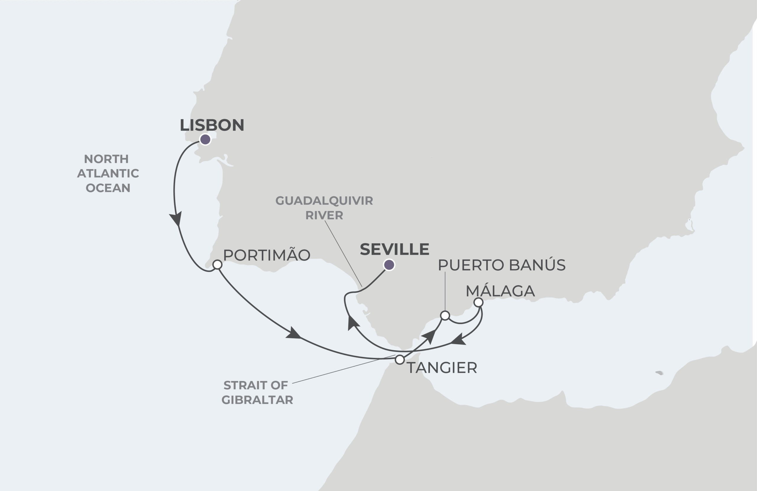 Map for 7-Night Lisbon to Seville 4.28.28