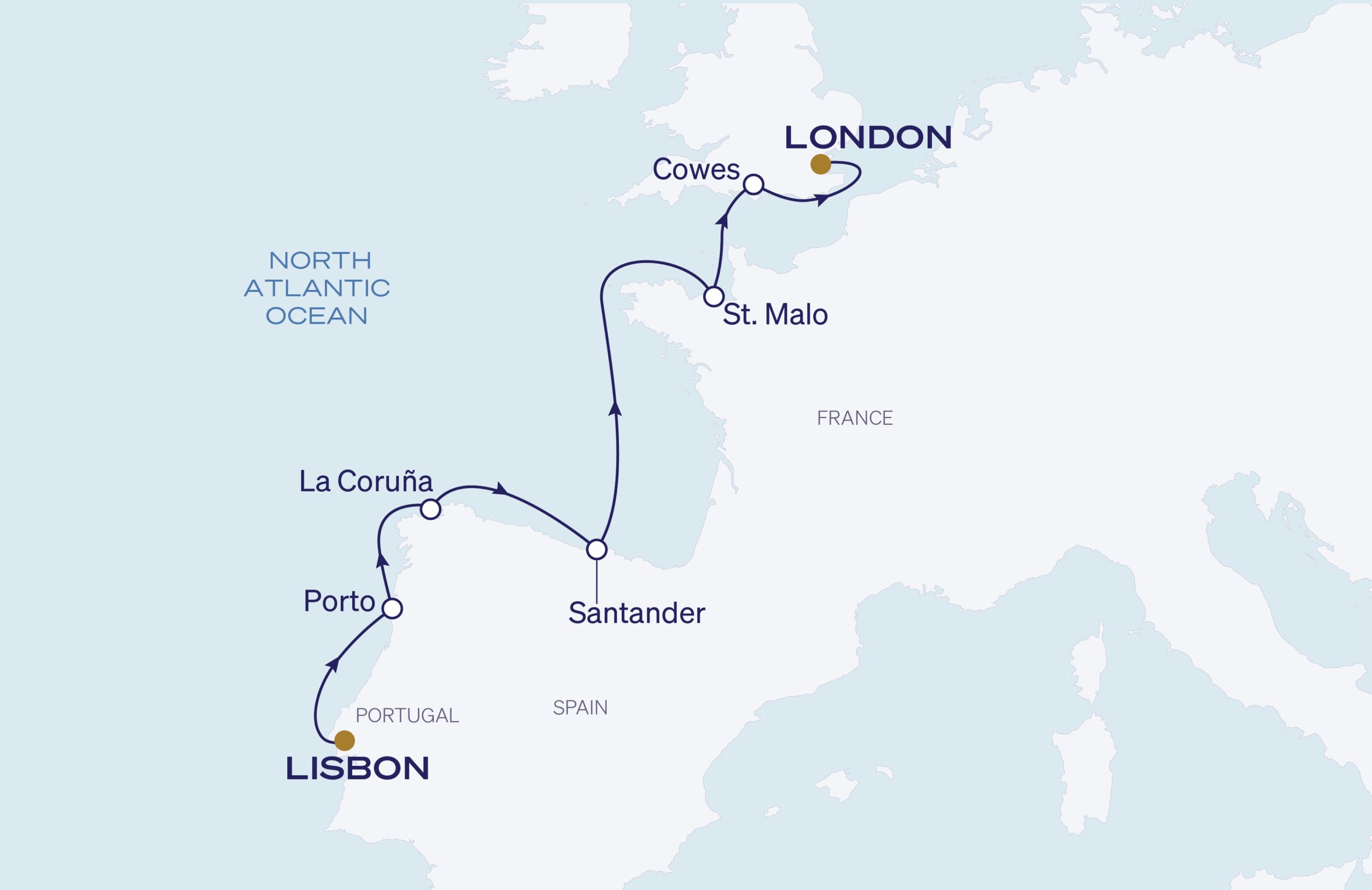 Map for 8-Night Lisbon To London 4.29.28
