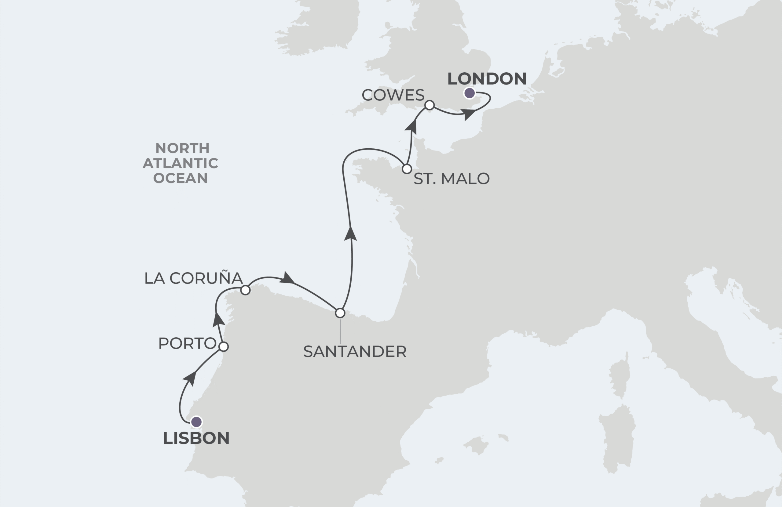 Map for 8-Night Lisbon To London 4.29.28