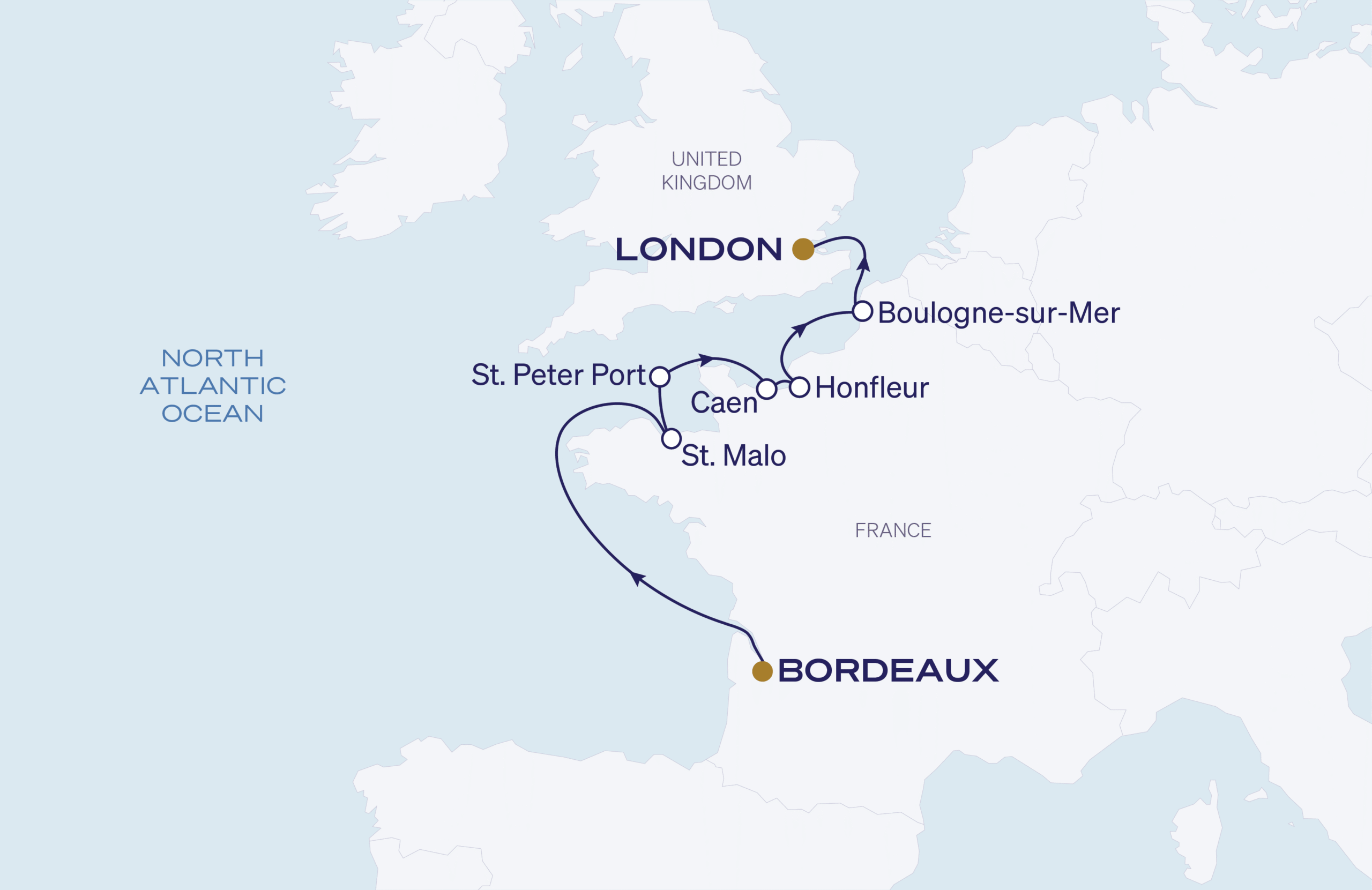 Map for 12-Night Bordeaux  to London 5.30.28