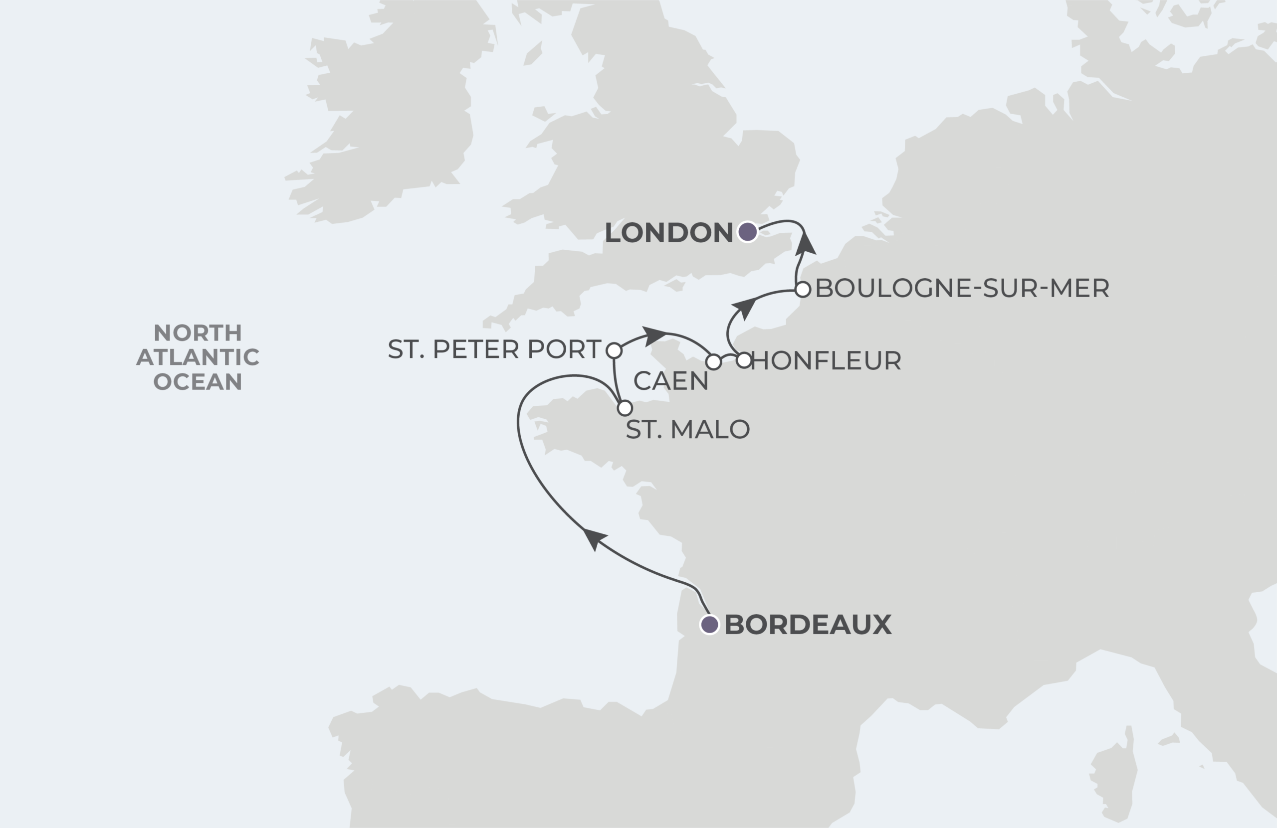 Map for 12-Night Bordeaux  to London 5.30.28