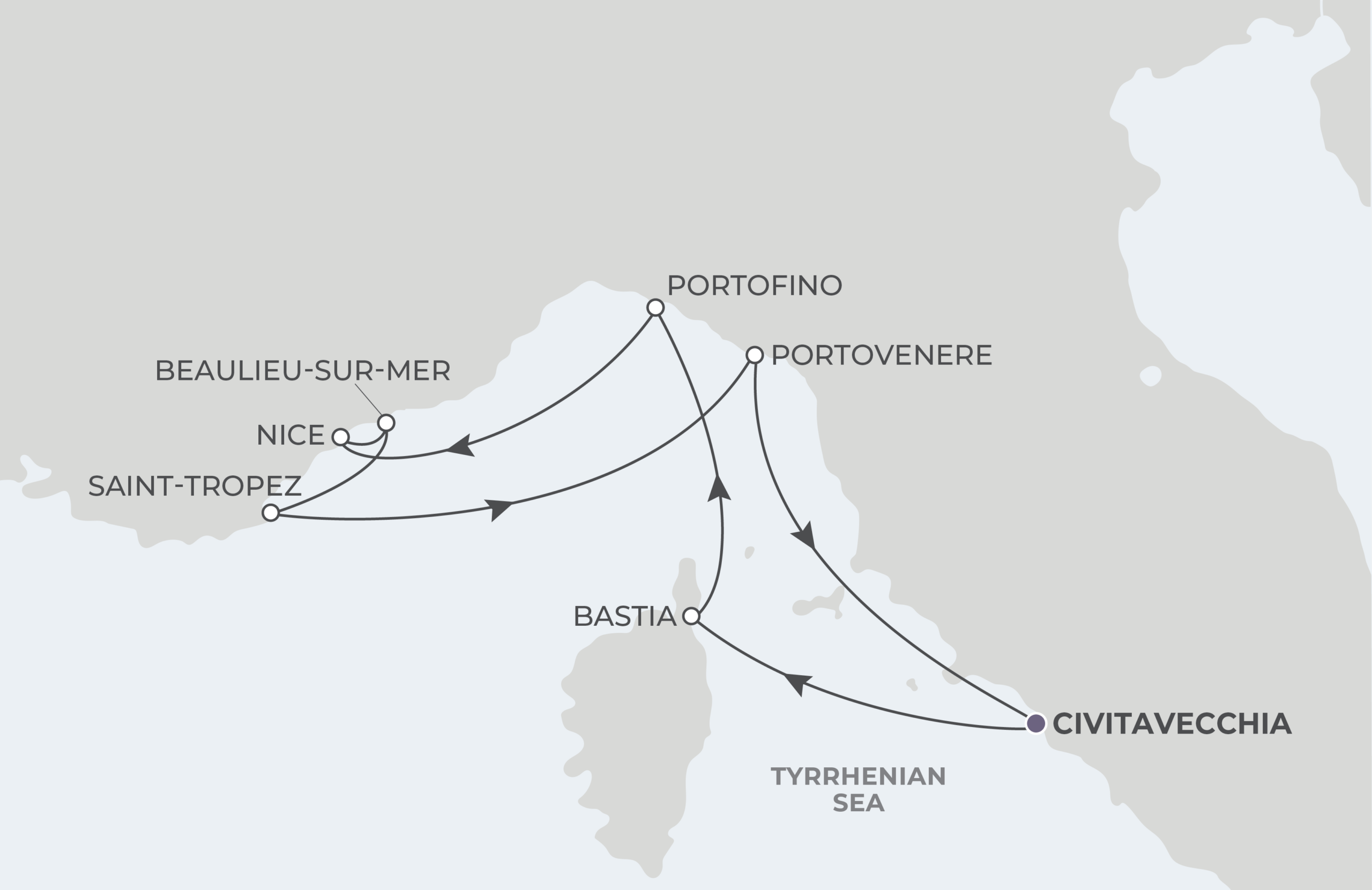 Map for 8-Night Civitavecchia Roundtrip 5.31.28