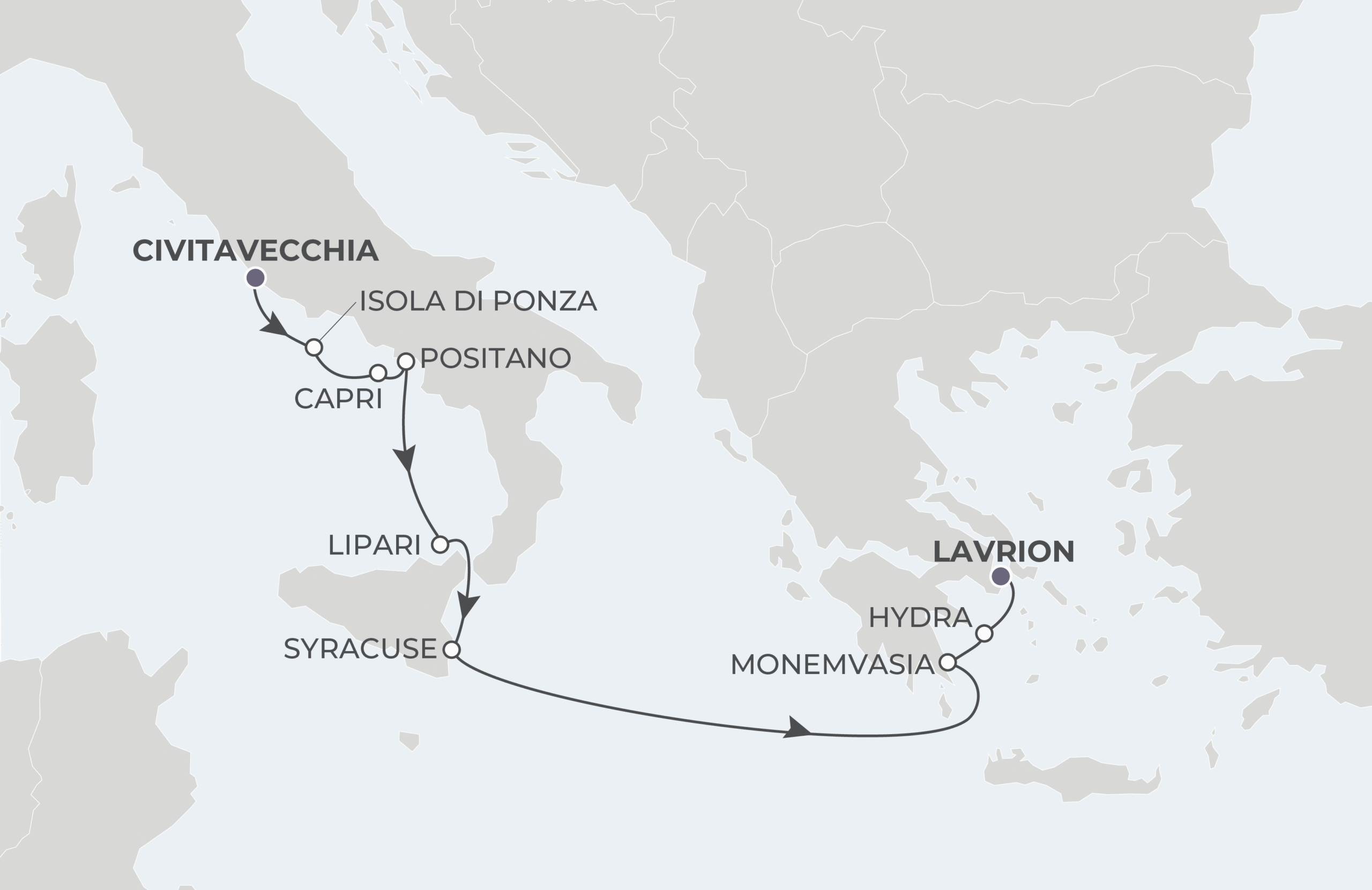 Map for 9-Night Civitavecchia to Lavrion 6.8.28