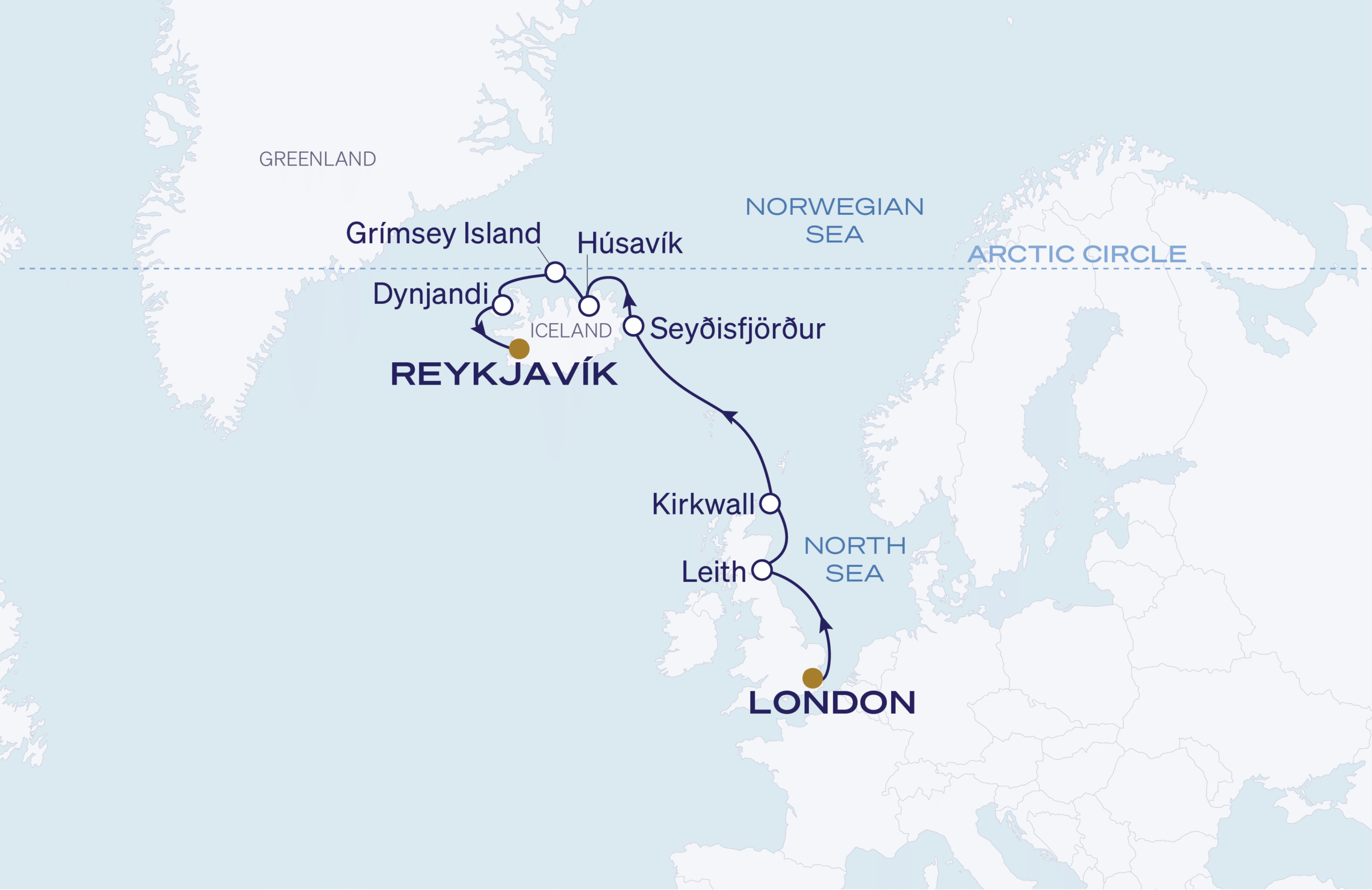 Map for 11-Night London to Reykjavík 6.11.28