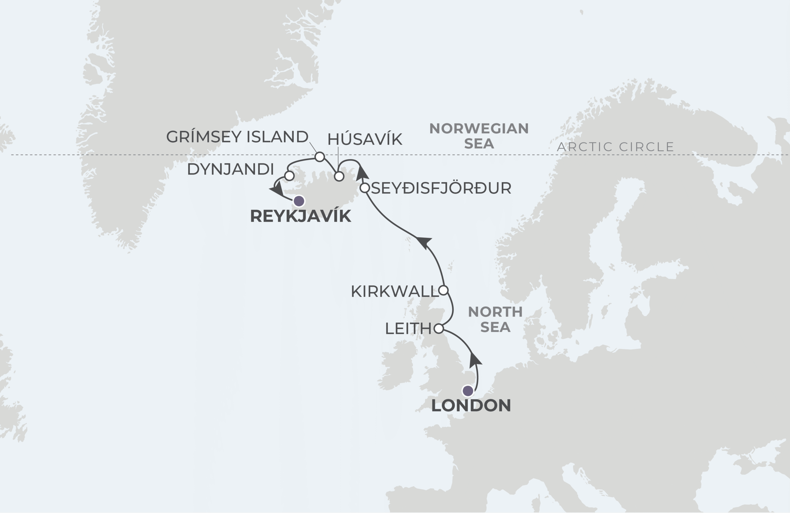 Map for 11-Night London to Reykjavik 6.11.28