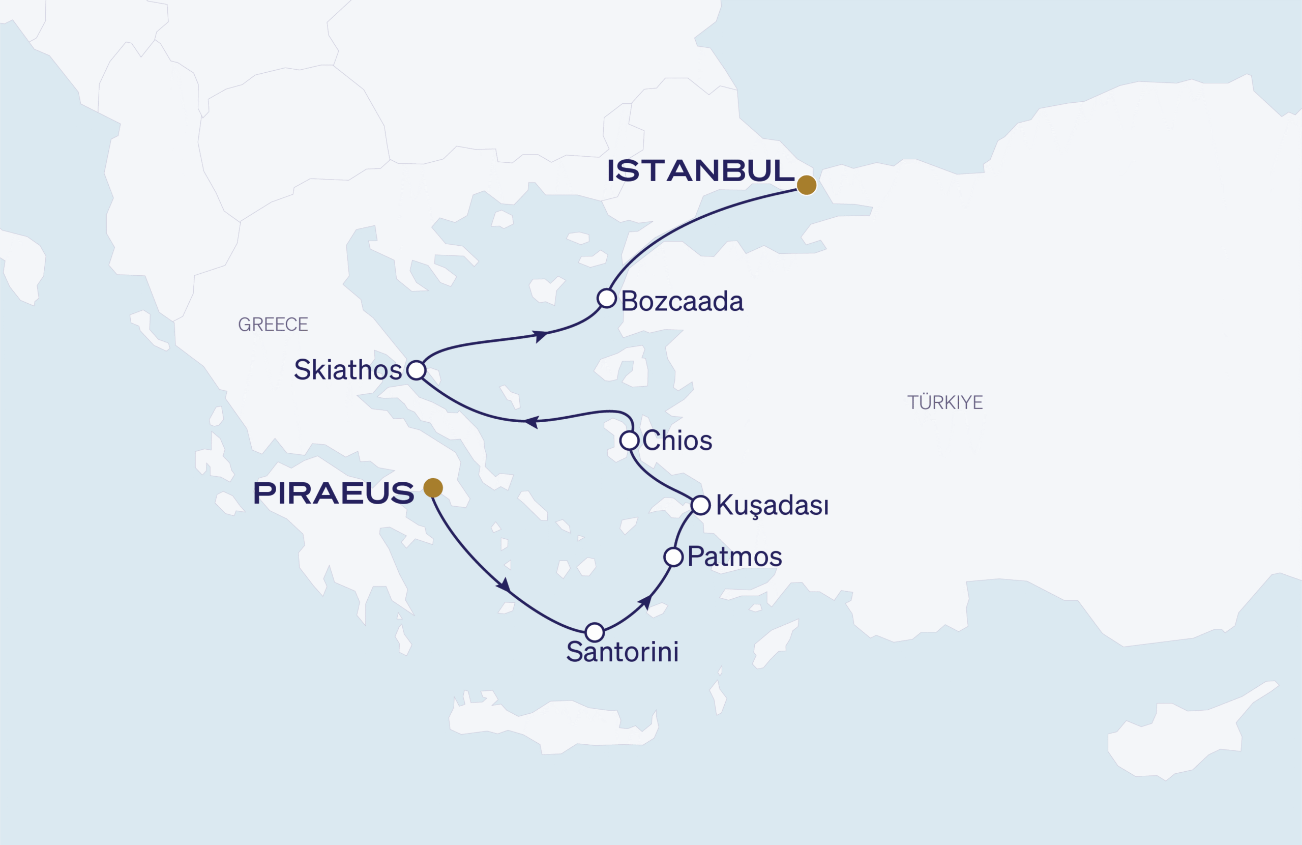 Map for 7-Night Athens to Istanbul 6.27.28