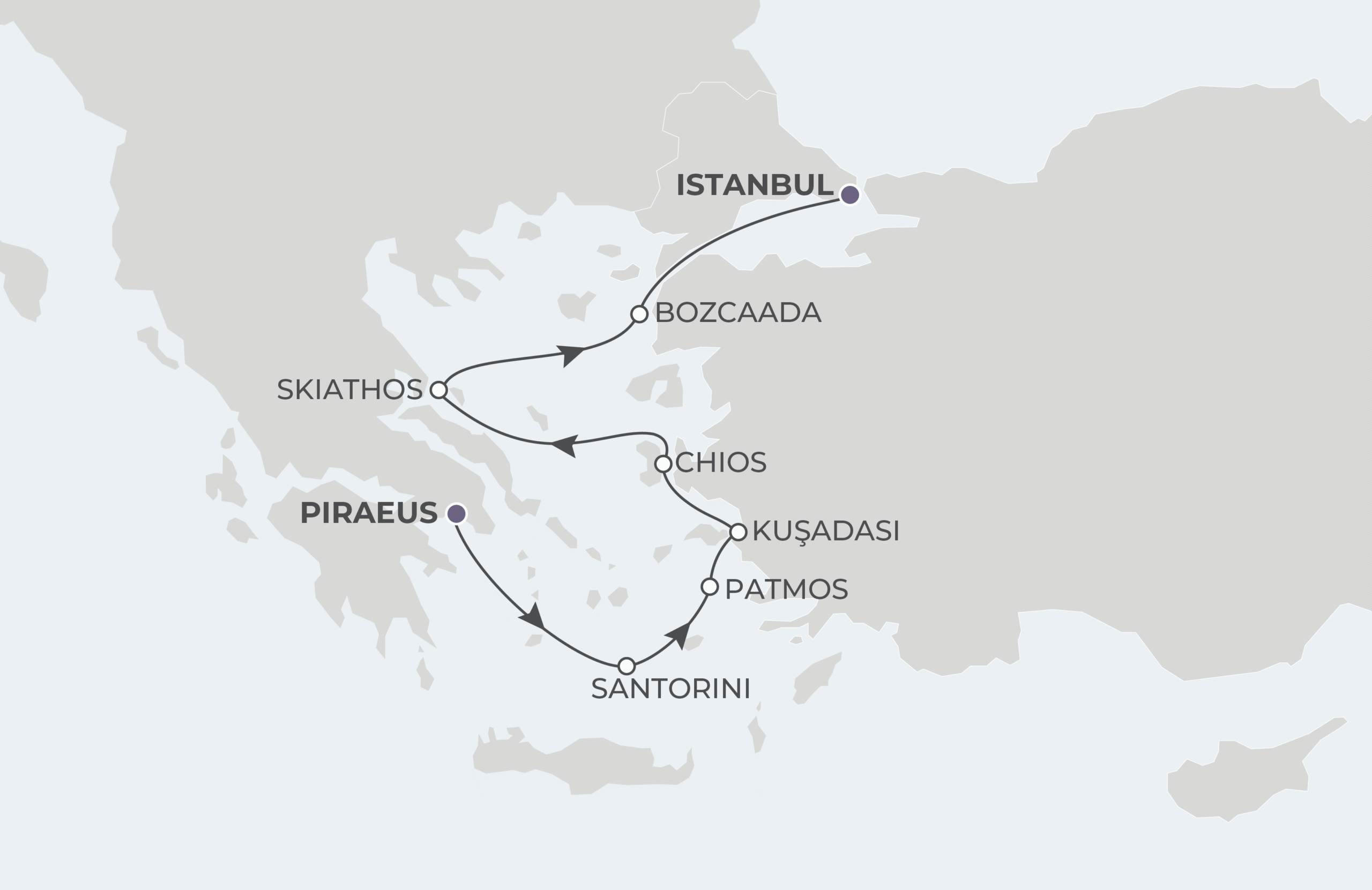 Map for 7-Night Piraeus to Istanbul 6.27.28