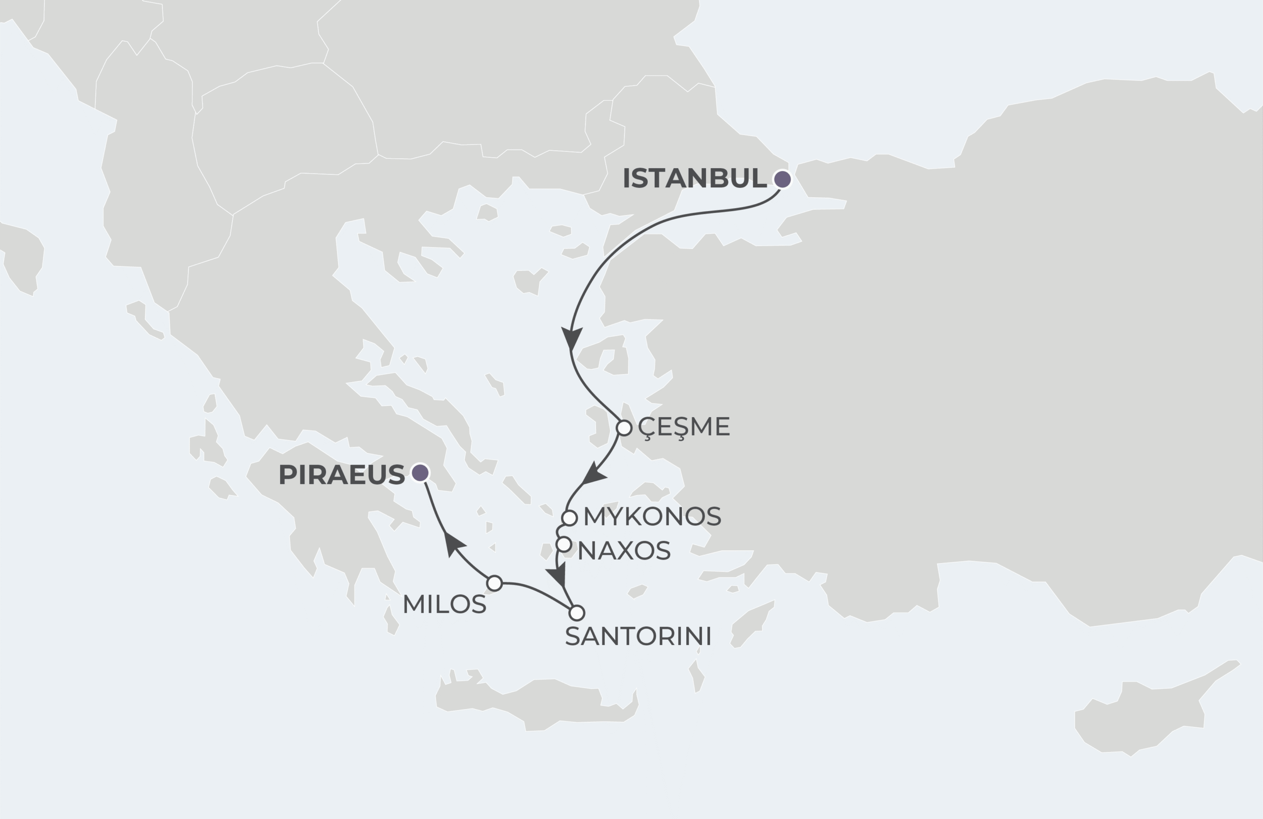 Map for 7-Night Istanbul to Piraeus 7.4.28