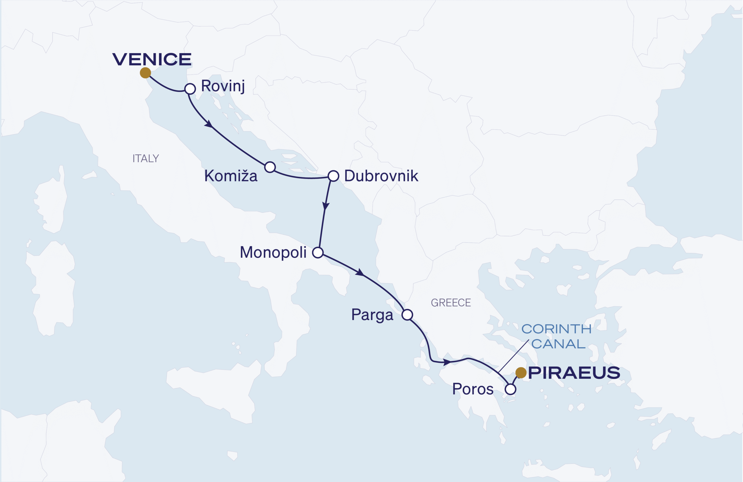 Map for 7-Night Athens to Venice 7.11.28