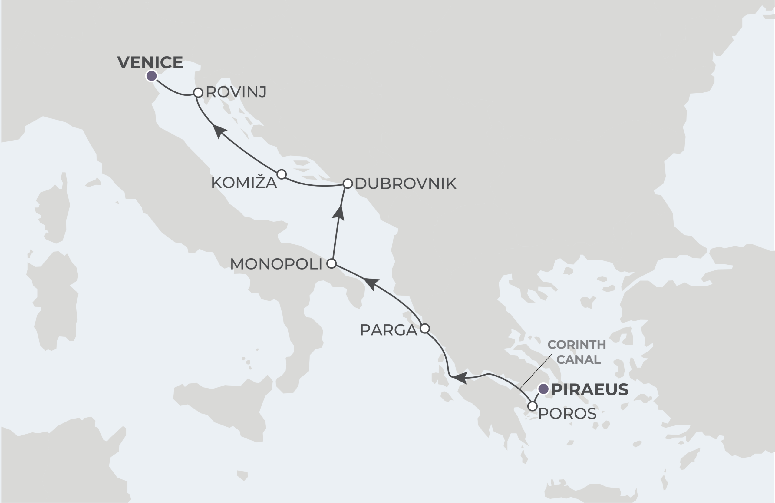 Map for 7-Night Piraeus to Venice 7.11.28