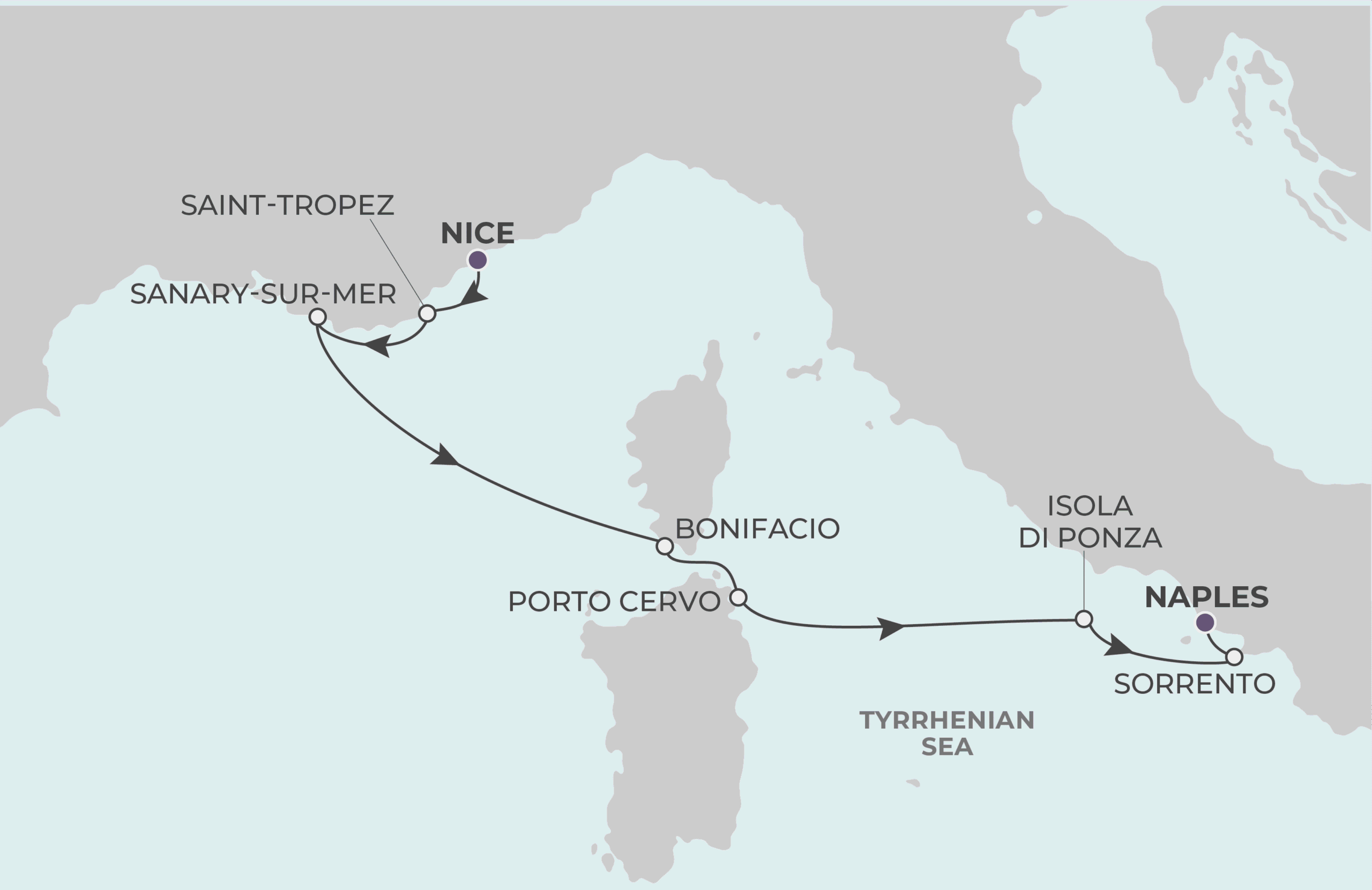 Map for 7-Night Nice to Naples 8.9.28