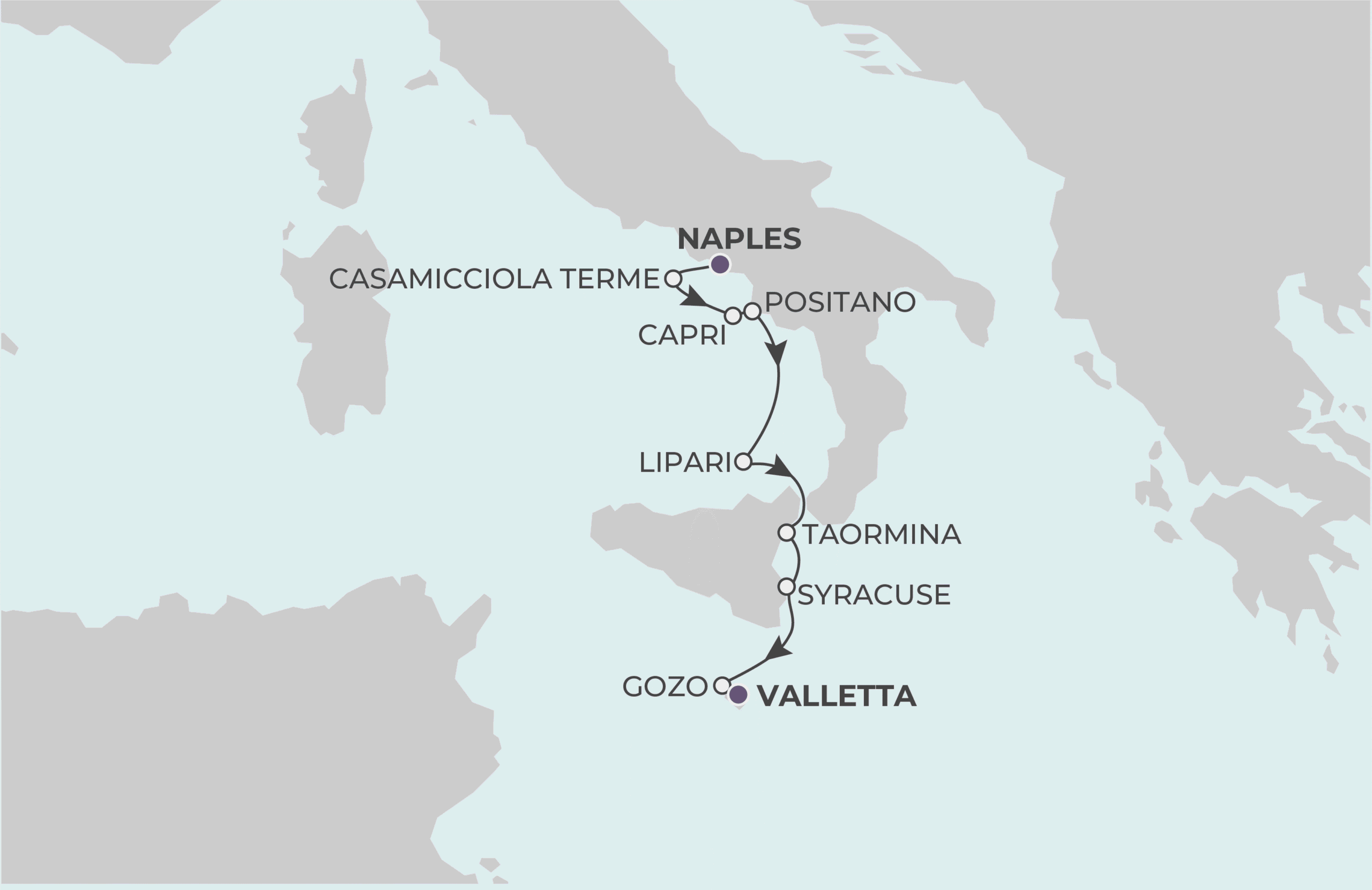 Map for 7-Night Naples to Valletta 8.16.28