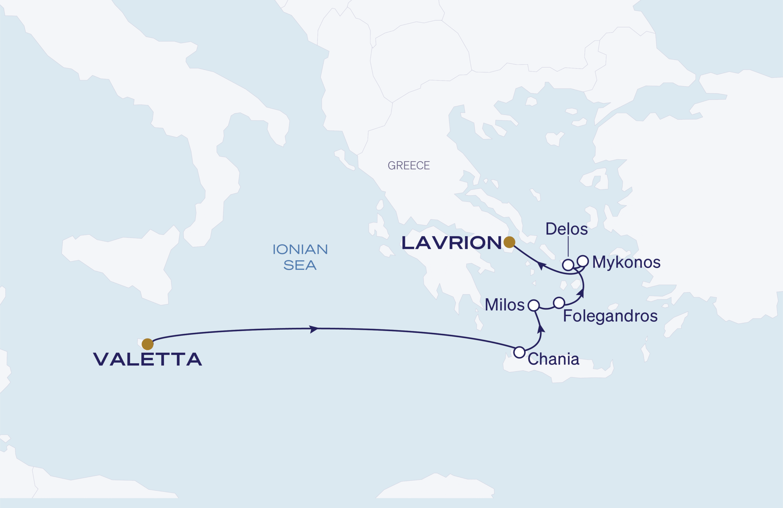 Map for 7-Night Valletta to Lavrion 8.23.28