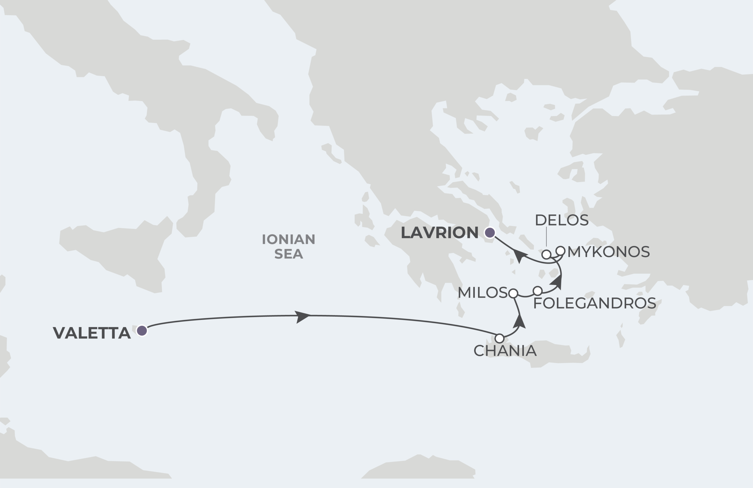 Map for 7-Night Valletta to Lavrion 8.23.28