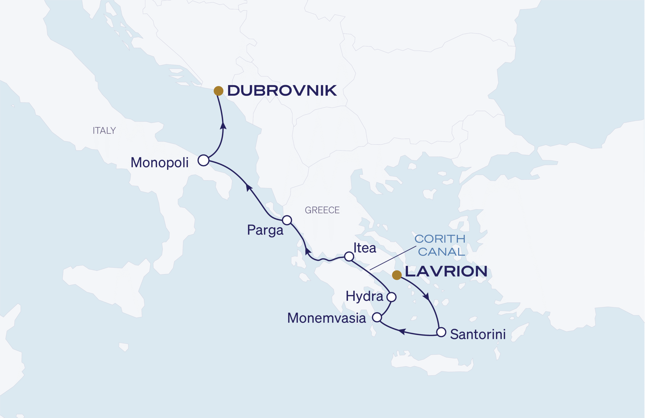 Map for 7-Night Athens to Dubrovnik 8.30.28