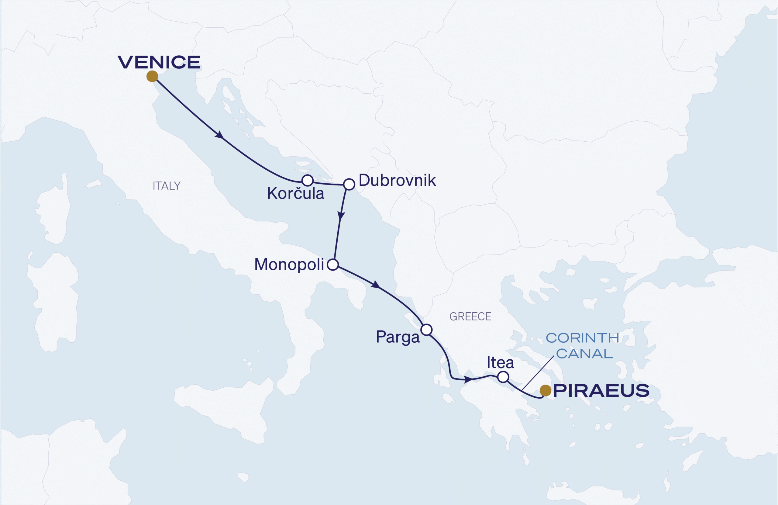 Map for 7-Night Venice to Athens 9.13.28