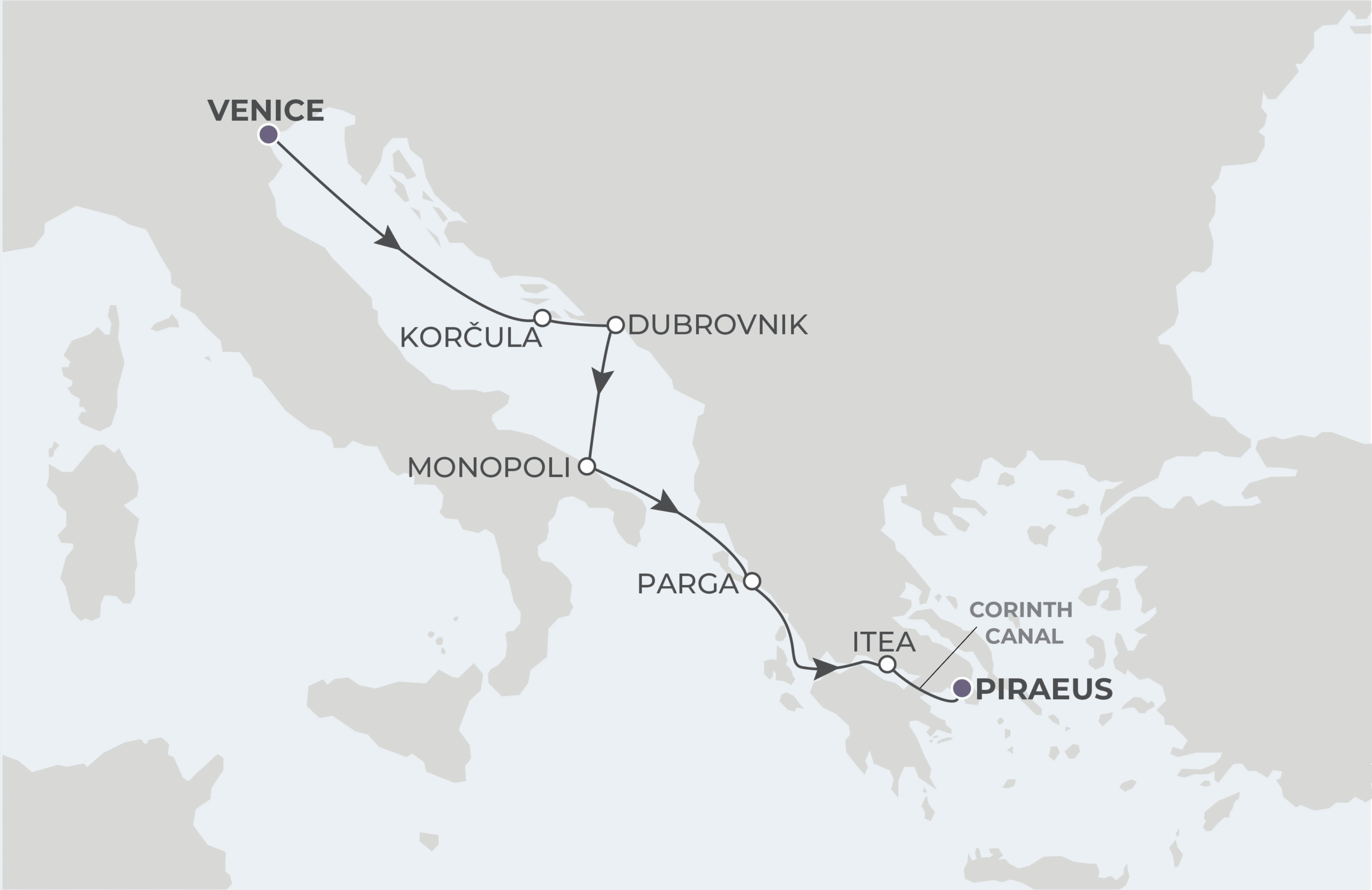 Map for 7-Night Venice to Piraeus 9.13.28