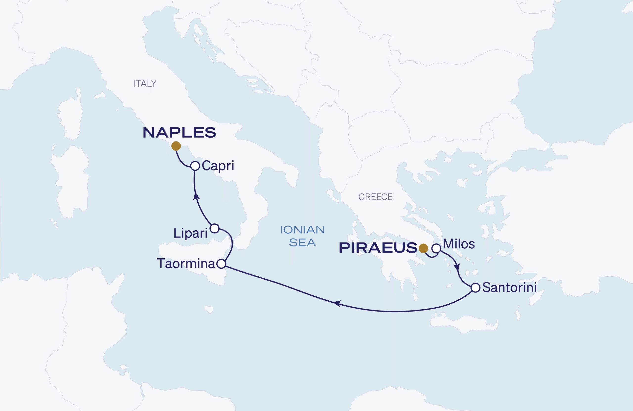 Map for 7-Night Athens to Naples 9.20.28