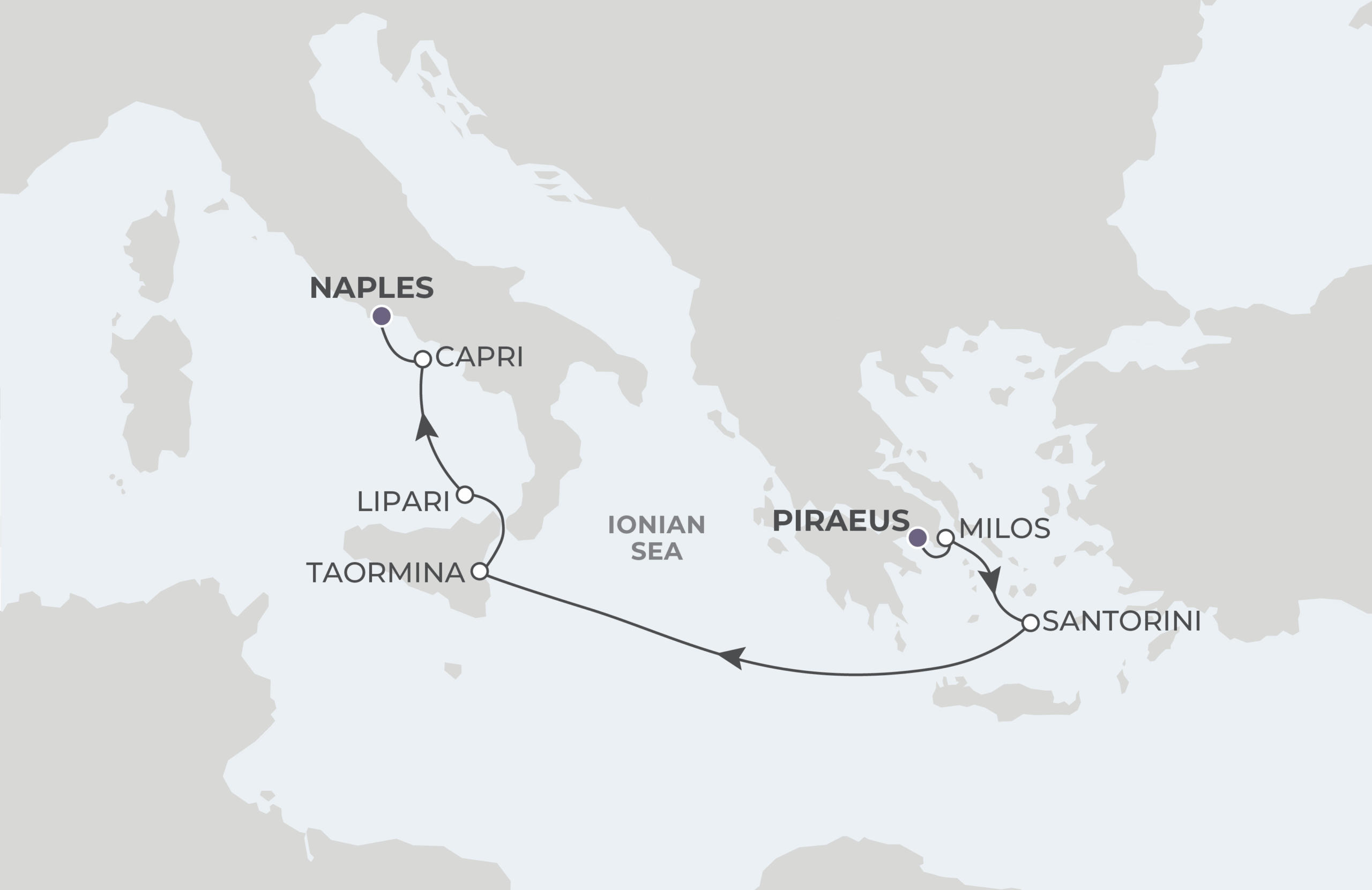 Map for 7-Night Piraeus to Naples 9.20.28