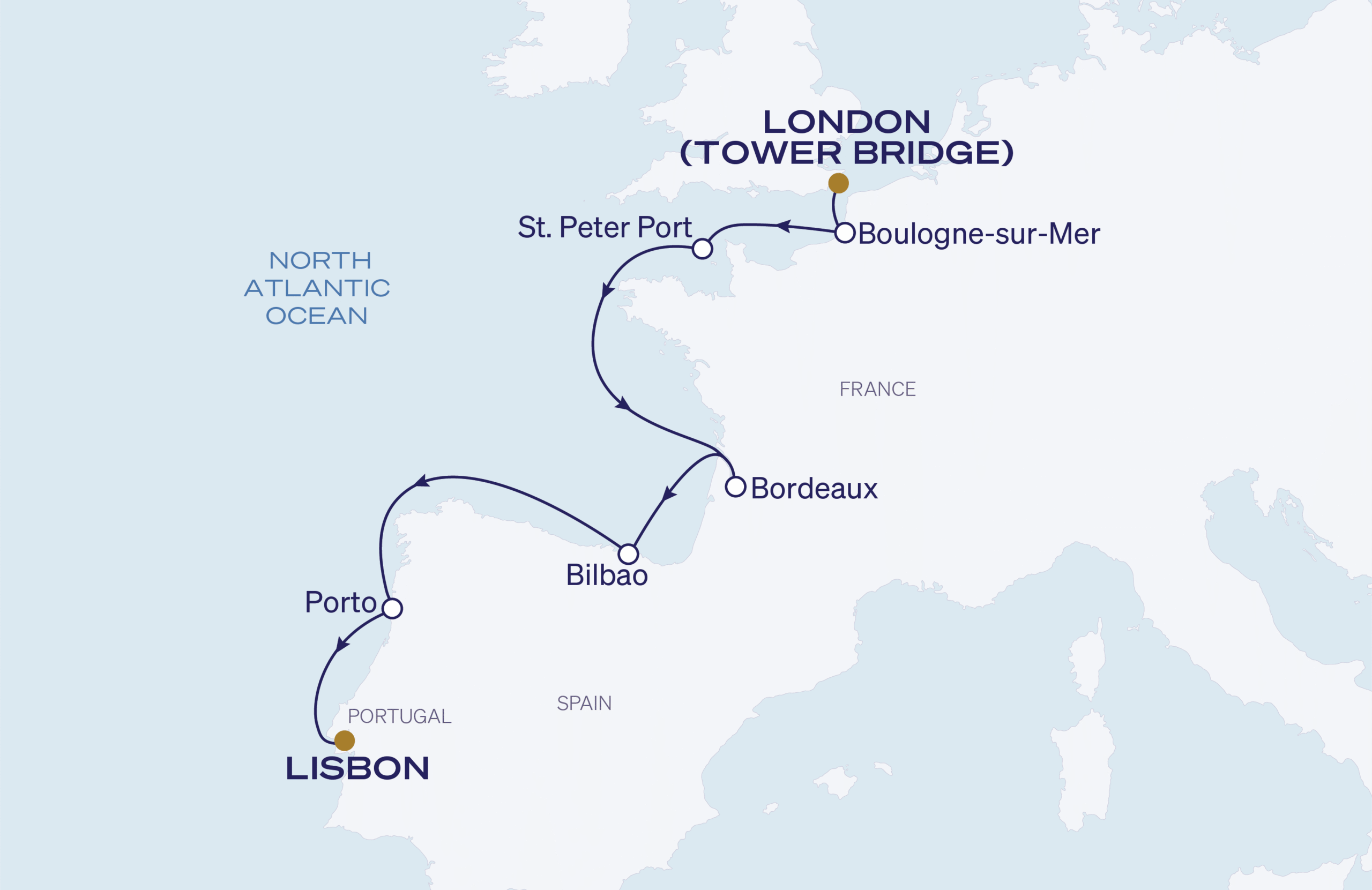 Map for 10-Night London to Lisbon 9.26.28
