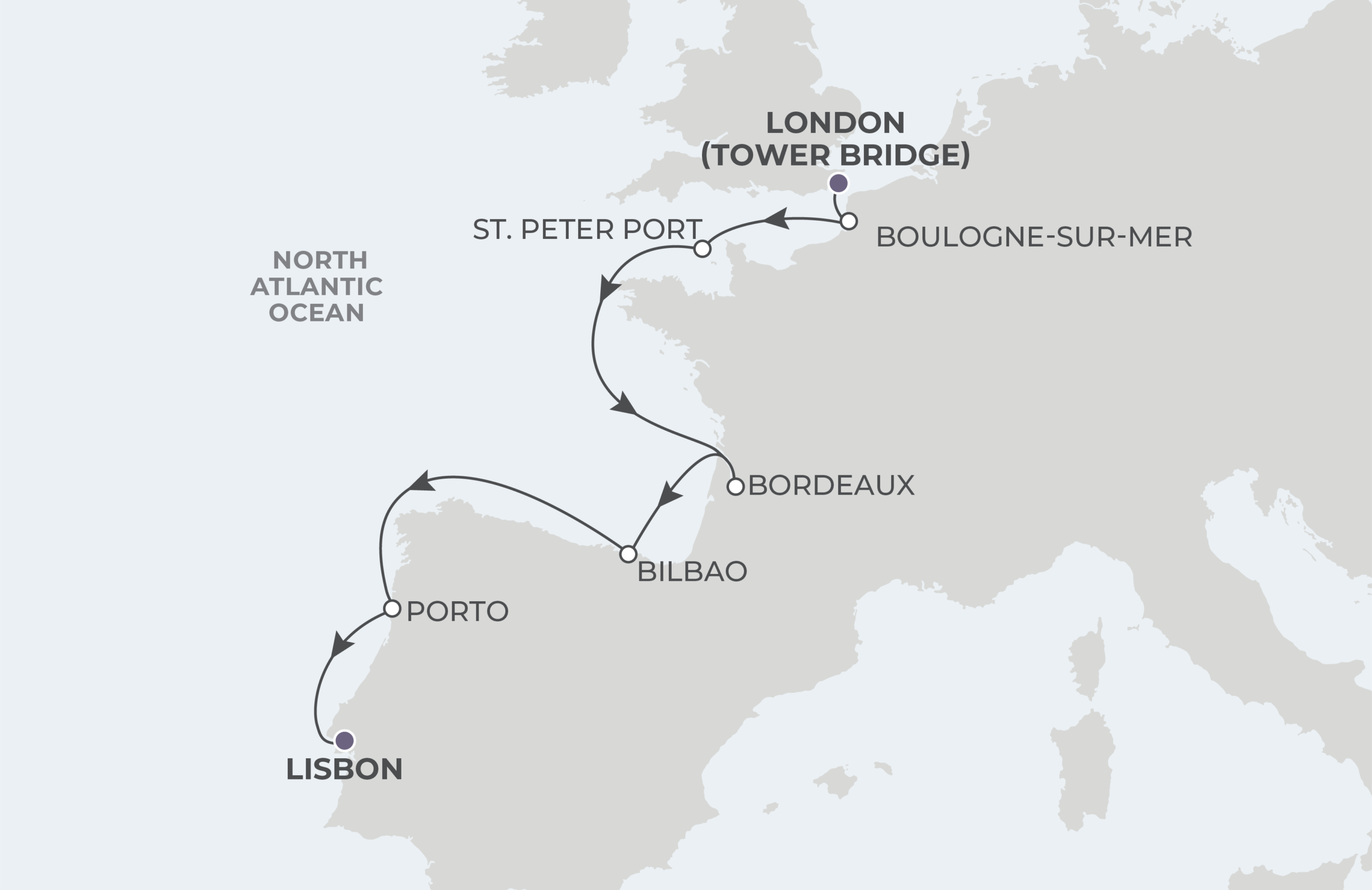 Map for 10-Night London to Lisbon 9.26.28