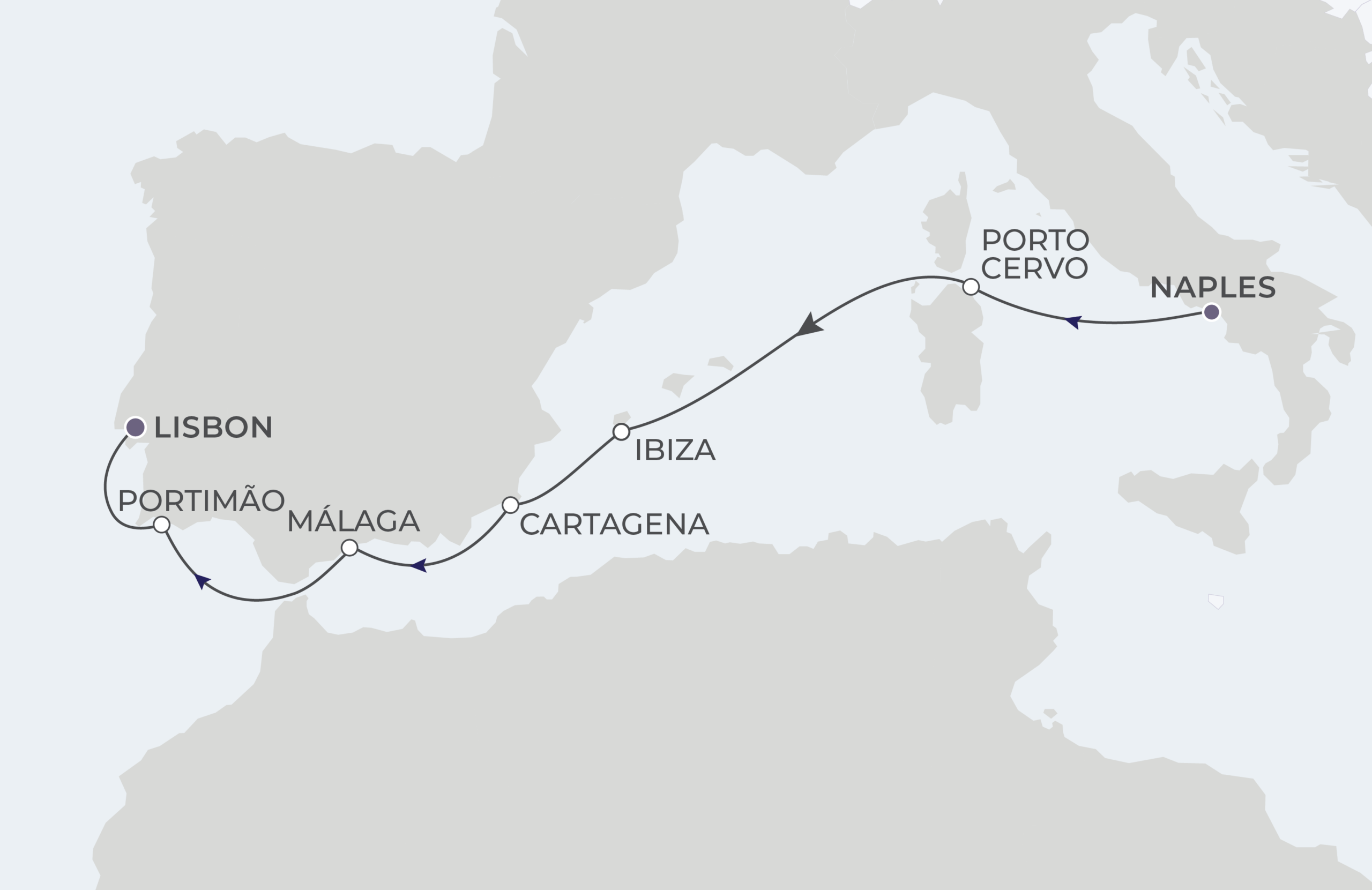 Map for 7-Night Naples to Lisbon 9.27.28