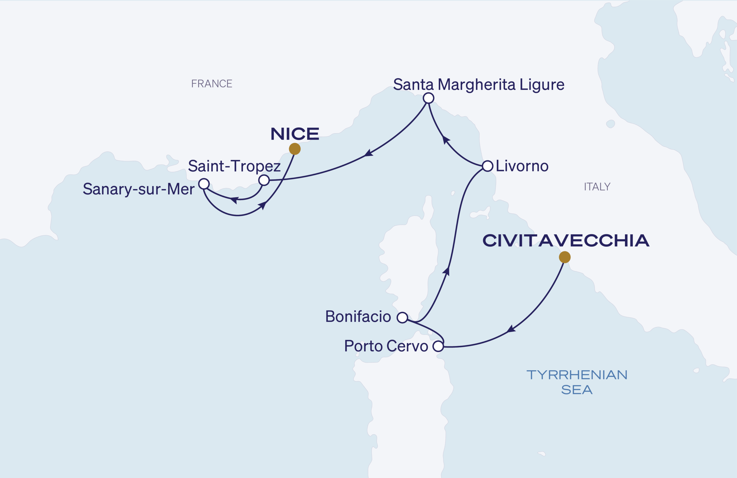 Map for 7-Night Rome to Nice 7.26.28