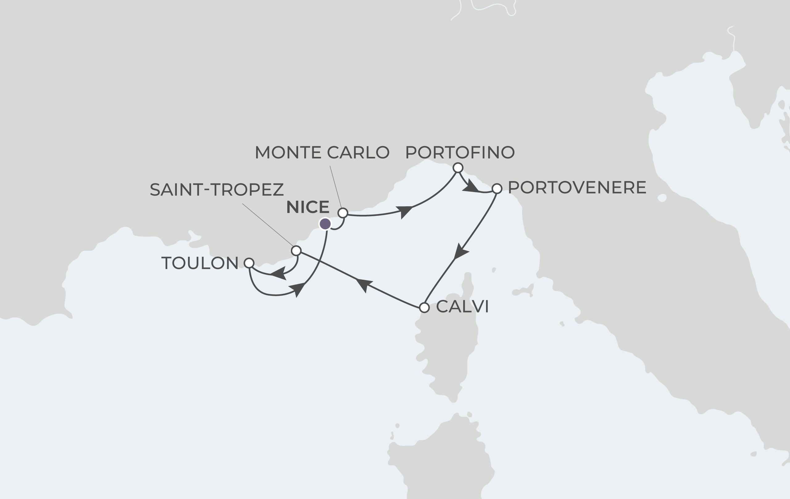 Map for 7-Night Nice Roundtrip 8.2.28