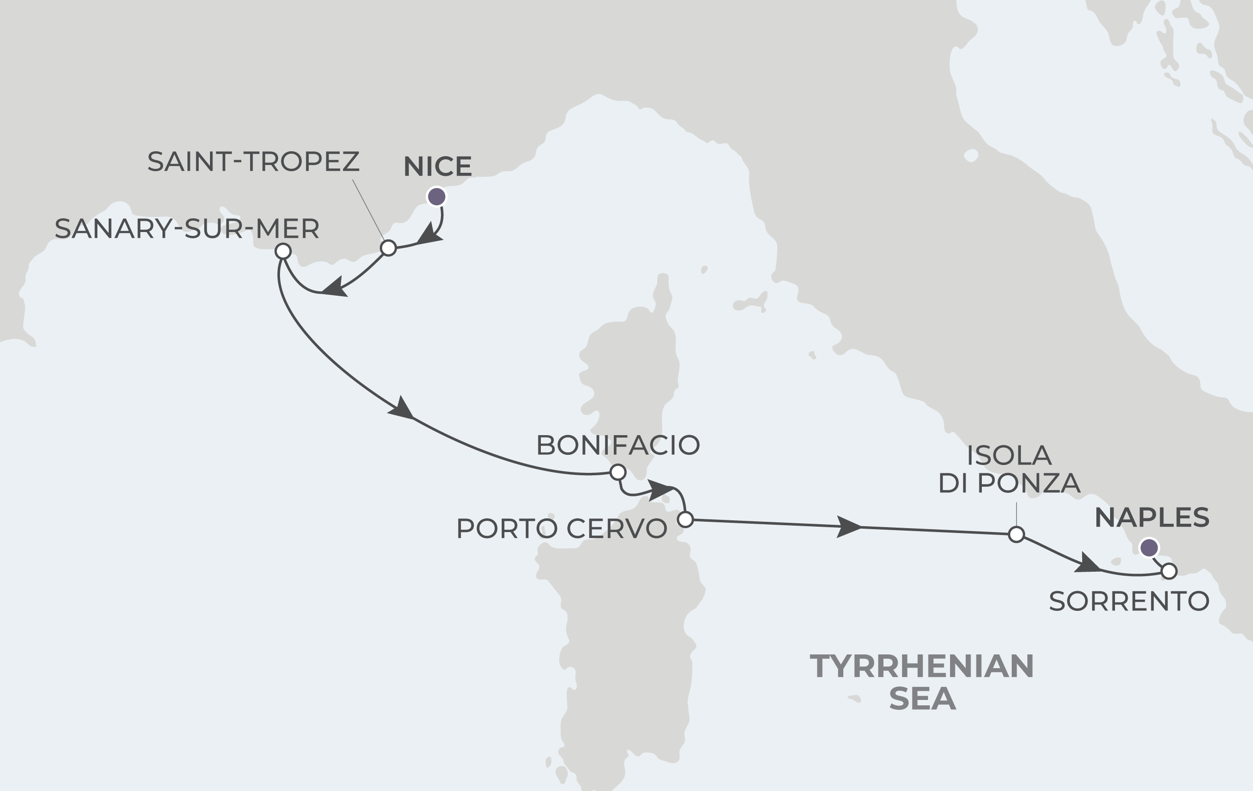 Map for 7-Night Nice to Naples 8.9.28