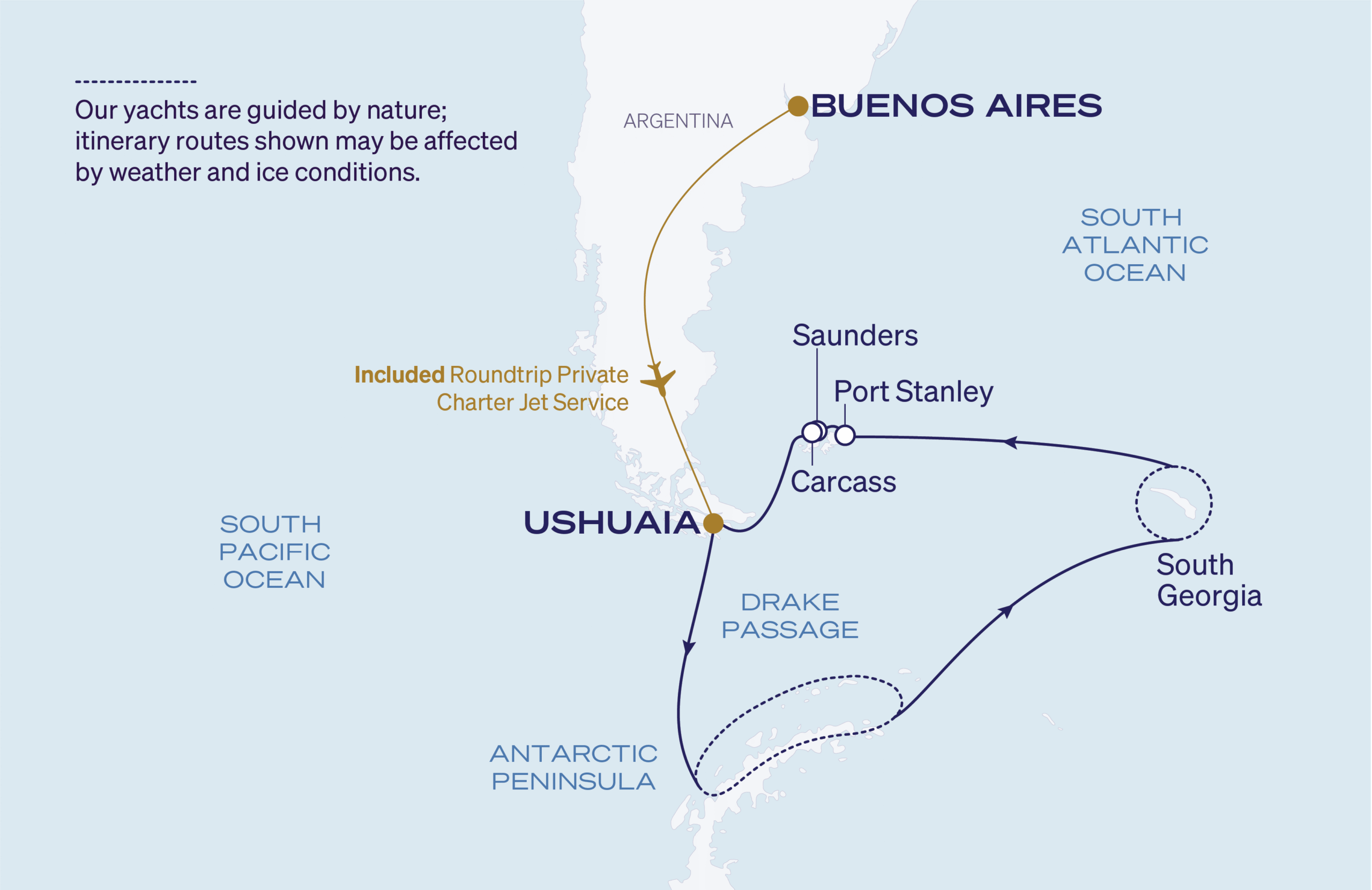 Map for 18-Night Ushuaia Roundtrip 1.7.29